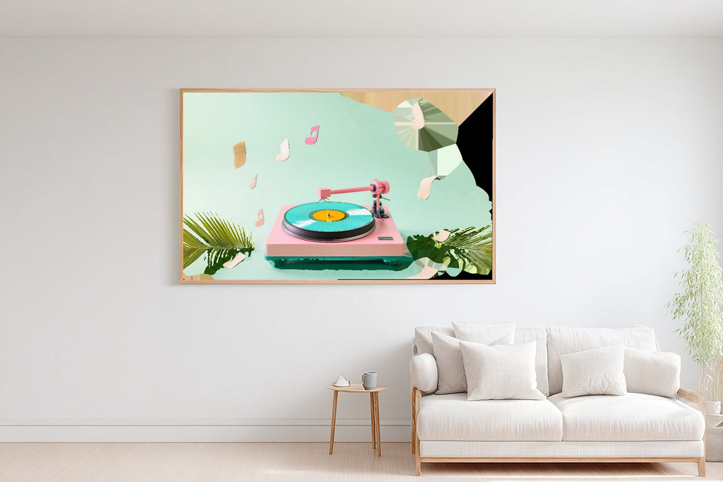 Bold Dopamine Record Player — Colourful Playful Wall Art, Warm Kitchen Decor, Stretched Canvas, Ready to Hang — dopamine-record-player-bedroom-wall-art.jpg