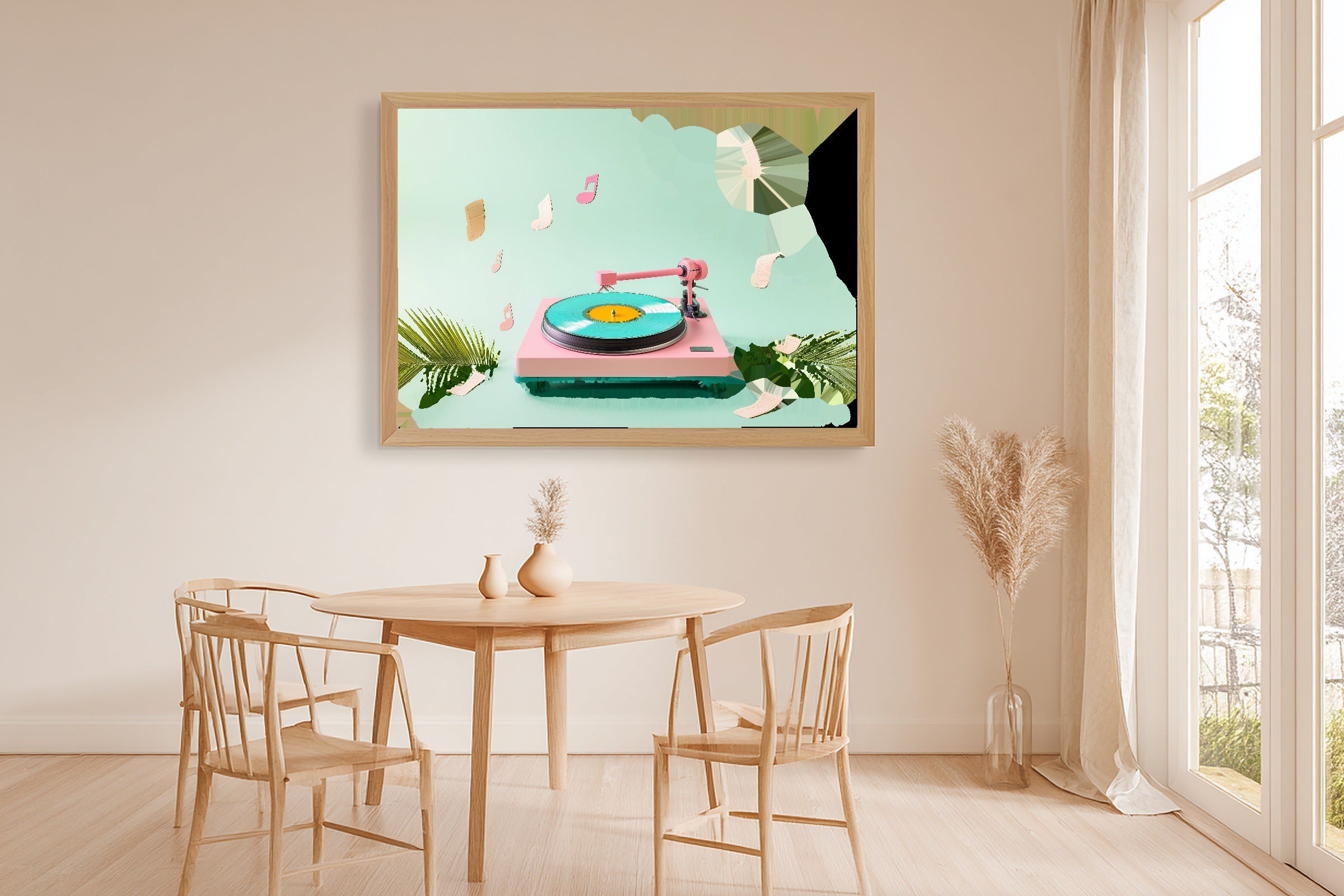 Bold Dopamine Record Player — Colourful Playful Wall Art, Warm Kitchen Decor, Stretched Canvas, Ready to Hang — dopamine-record-player-dining-room-wall-art.jpg