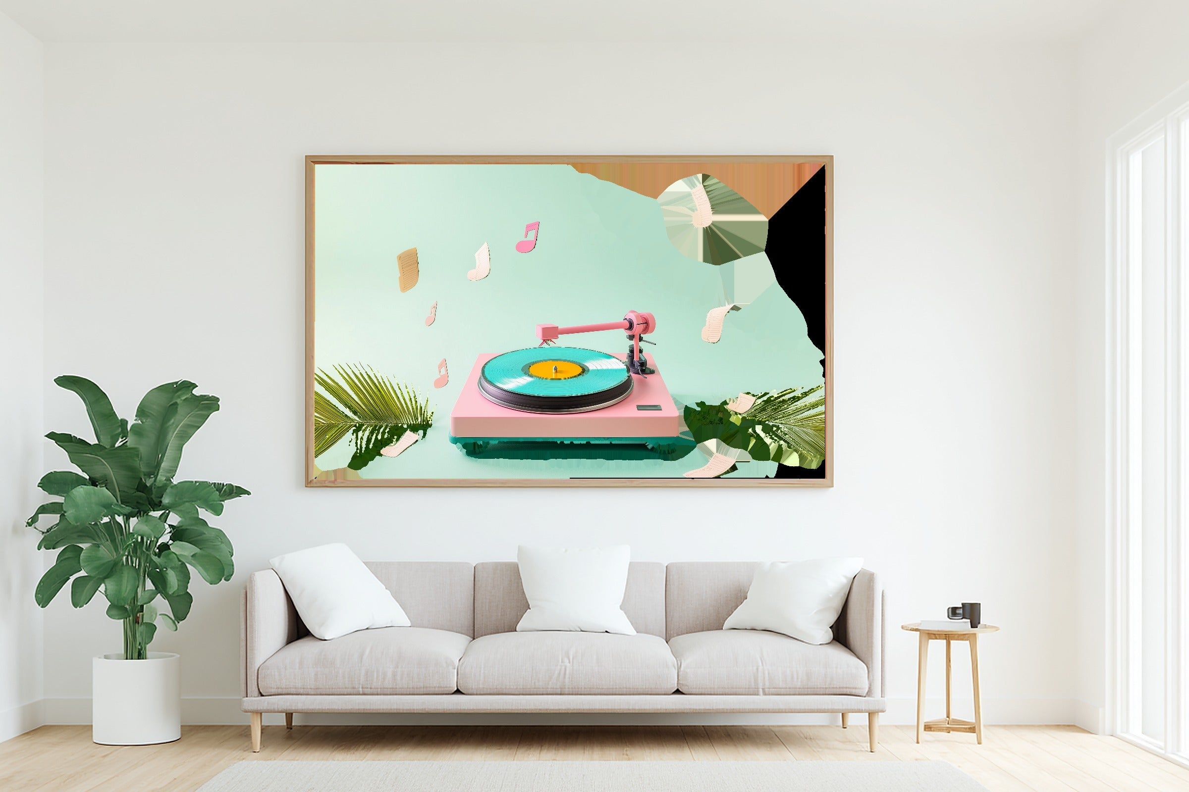 Bold Dopamine Record Player — Colourful Playful Wall Art, Warm Kitchen Decor, Stretched Canvas, Ready to Hang — dopamine-record-player-living-room-wall-art.jpg