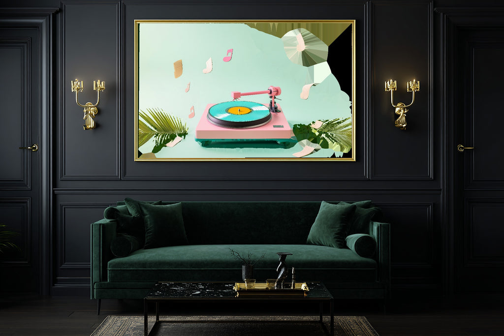 Bold Dopamine Record Player — Colourful Playful Wall Art, Warm Kitchen Decor, Stretched Canvas, Ready to Hang — dopamine-record-player-office-wall-art.jpg
