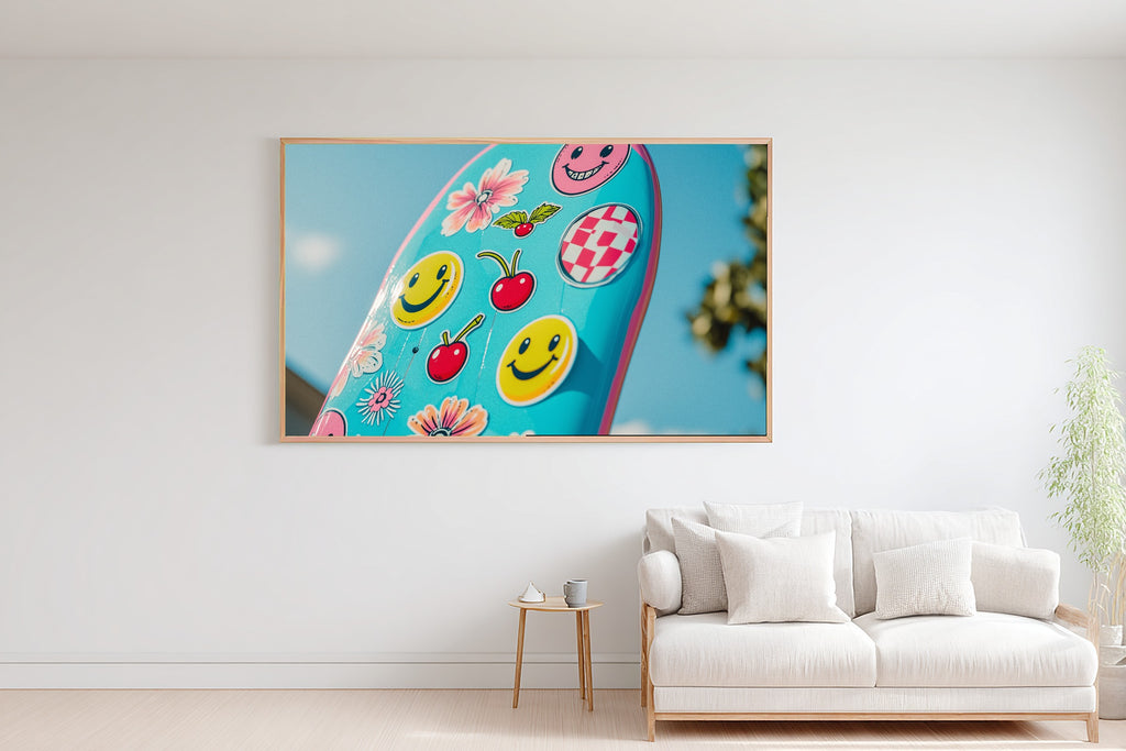 A Dreamy Dopamine Skateboard Sticker Bold Mid-Century Print — Stunning Wall Art for the Kitchen, Giclée on Canvas — dopamine-skateboard-sticker-bedroom-wall-art.jpg