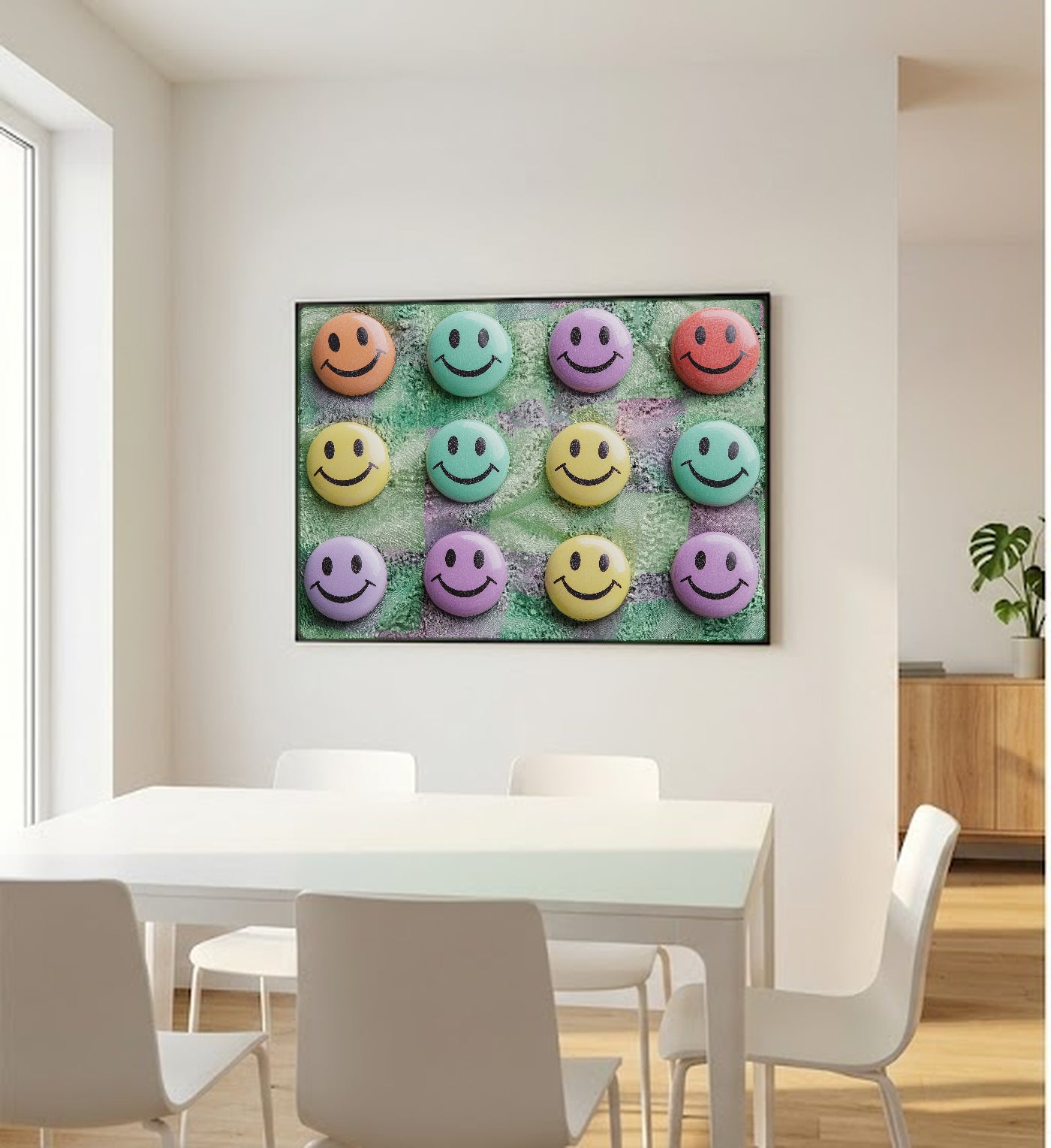 Smiley Tile Canvas Wall Art | Dopamine Checkerboard Print, Playful Room Decor, Stretched Canvas — dopamine-smiley-tile-bedroom-wall-art.jpg