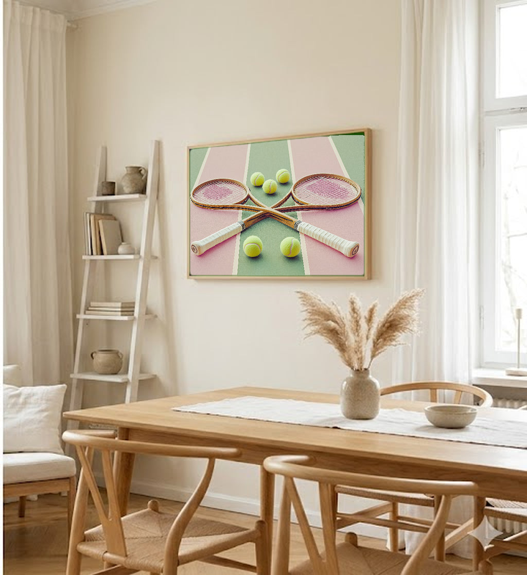 Tennis Club Canvas Wall Art | Dopamine Preppy Print, Maximalist Sport Decor, Stretched Canvas — dopamine-tennis-club-dining-room-wall-art.jpg