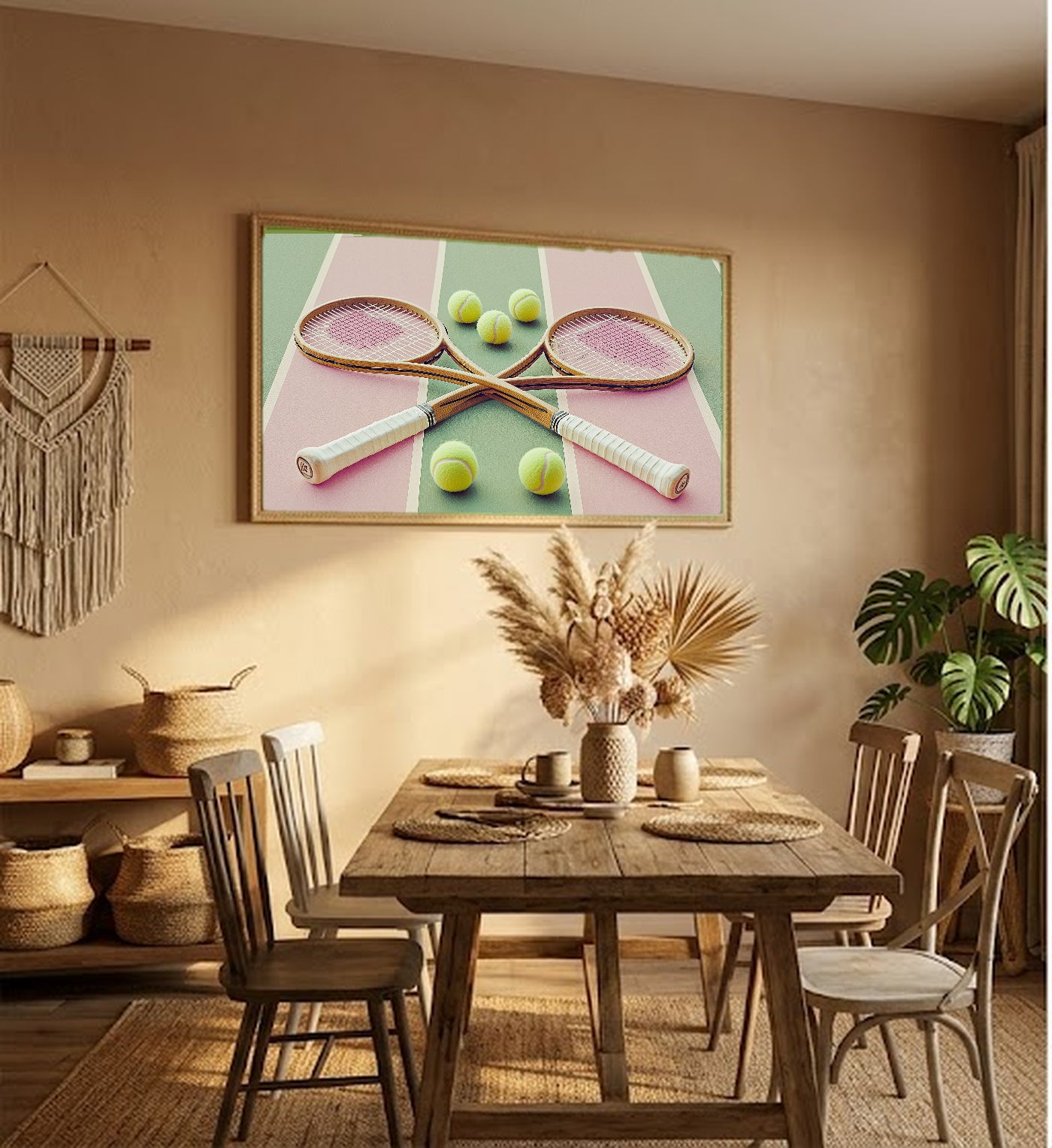 Tennis Club Canvas Wall Art | Dopamine Preppy Print, Maximalist Sport Decor, Stretched Canvas — dopamine-tennis-club-hallway-wall-art.jpg