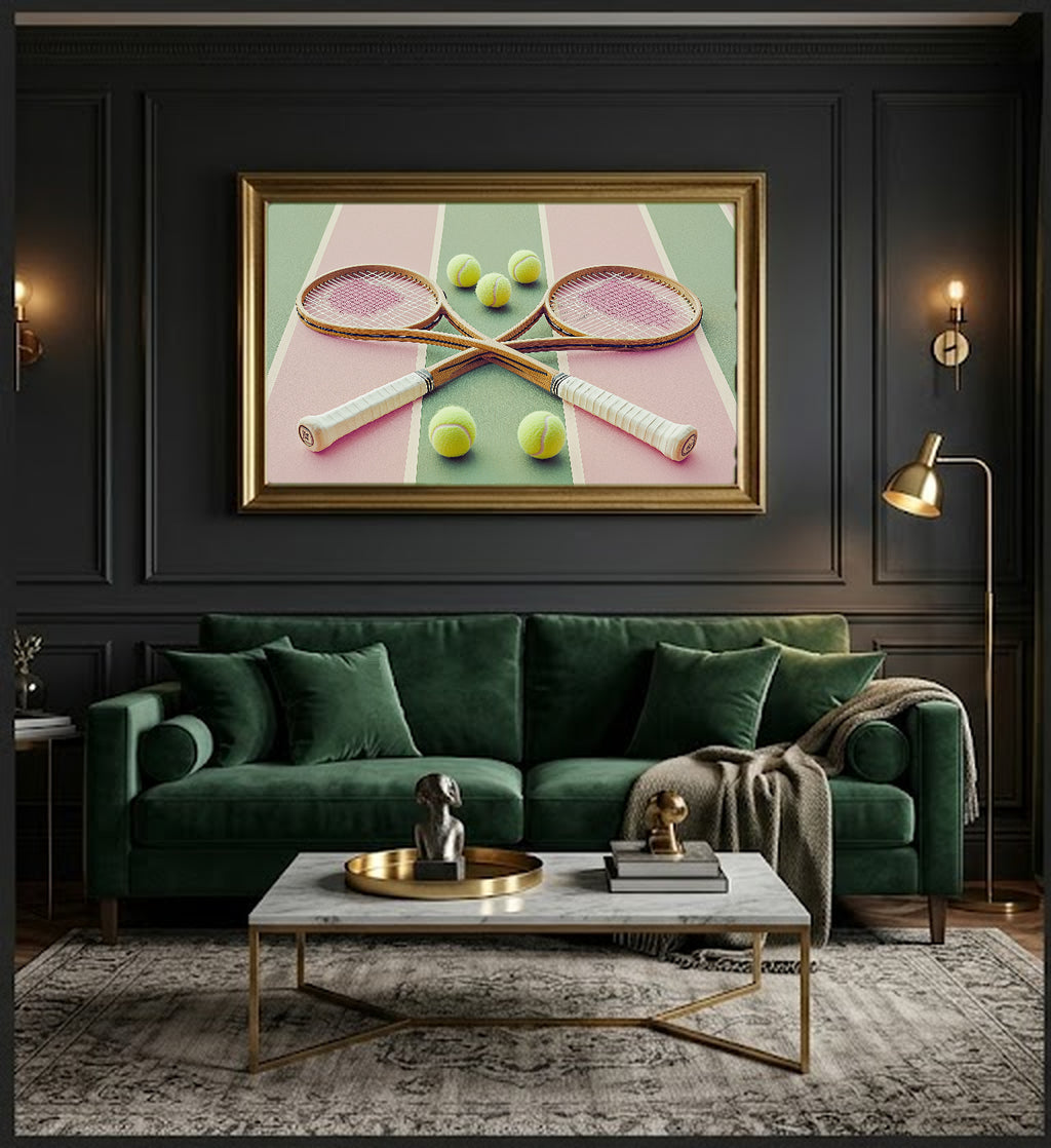 Tennis Club Canvas Wall Art | Dopamine Preppy Print, Maximalist Sport Decor, Stretched Canvas — dopamine-tennis-club-office-wall-art.jpg