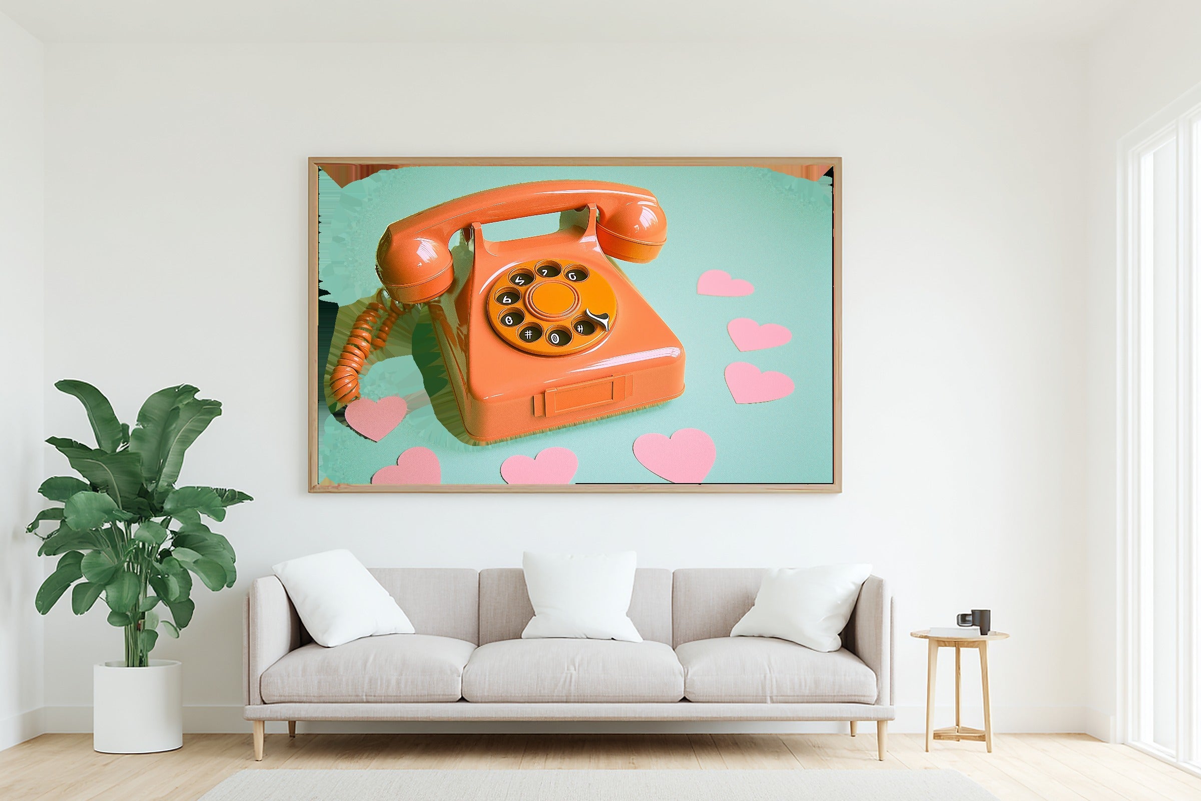 Maximalist Retro Dopamine Vintage Phone Canvas Wall Art — Bold Print for the Kitchen, A Gift the Happy-Home Friend Will Adore — dopamine-vintage-phone-living-room-wall-art.jpg