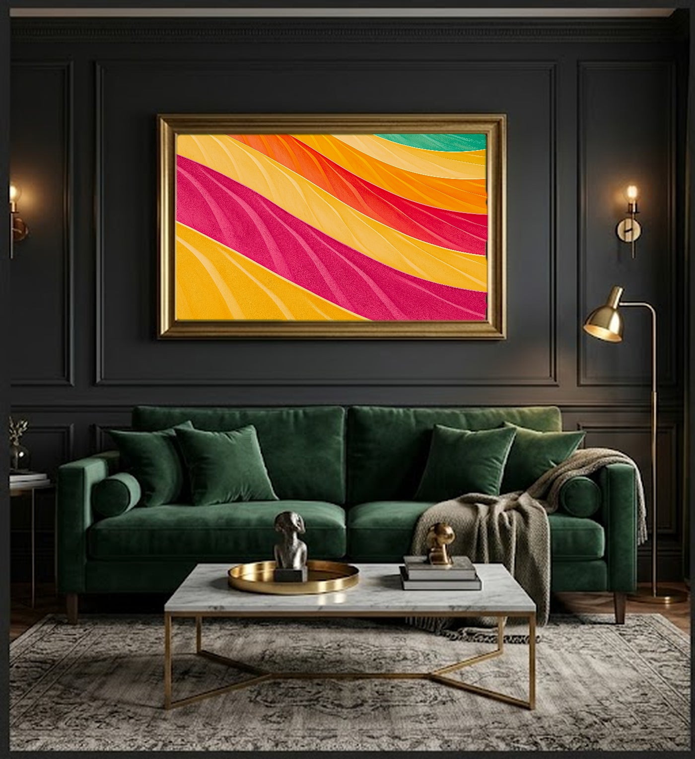 Wavy Stripe Canvas Wall Art | Dopamine Rainbow Abstract Print, Maximalist Decor, Stretched Canvas — dopamine-wavy-stripes-office-wall-art.jpg