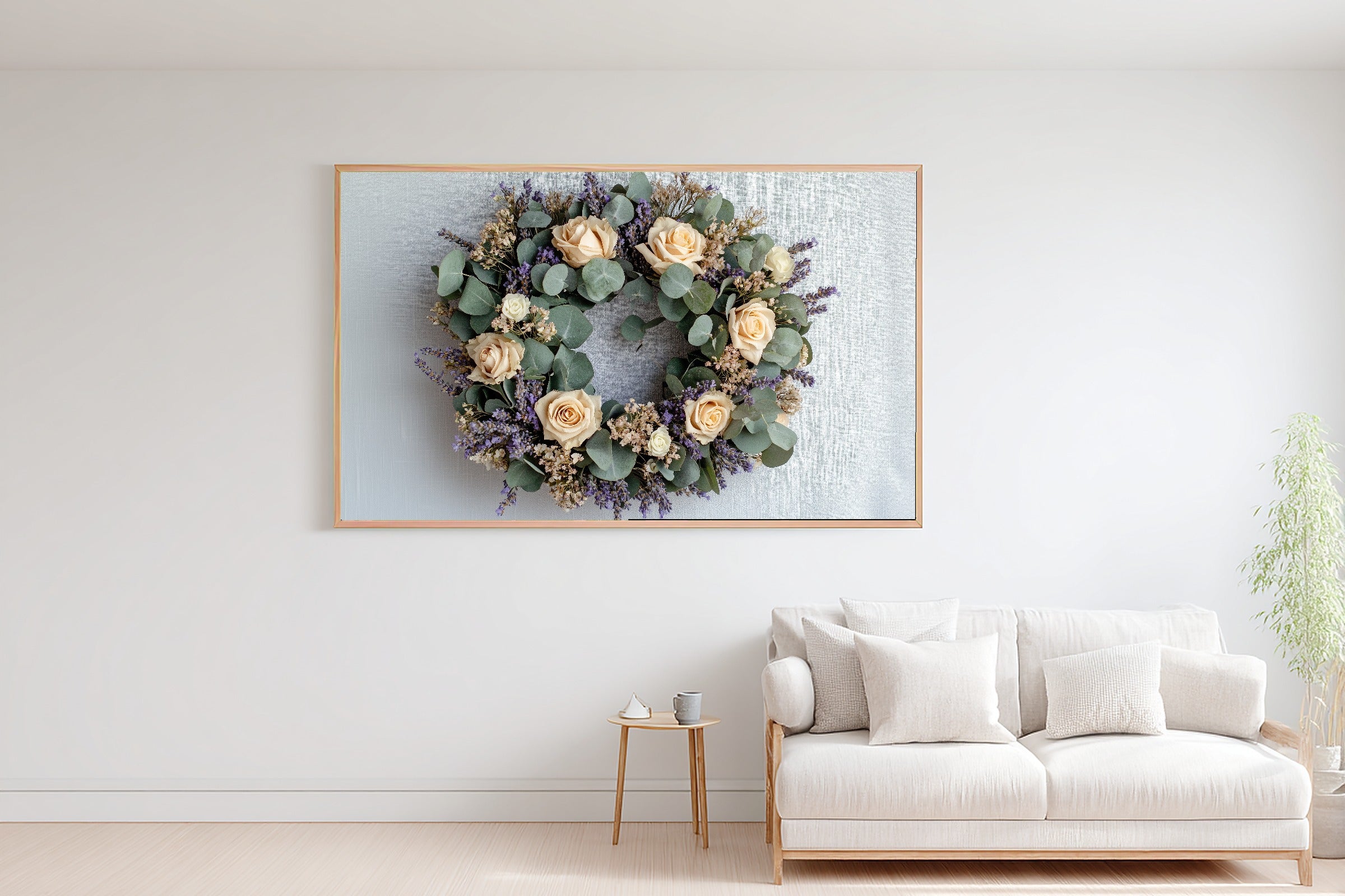 Dried Floral Wreath Linen Museum-Quality Canvas, Cozy Studio Decor Home Decor Print, Above-the-Living Room Decor, Gift Under 100 — dried-floral-wreath-linen-bedroom-wall-art.jpg
