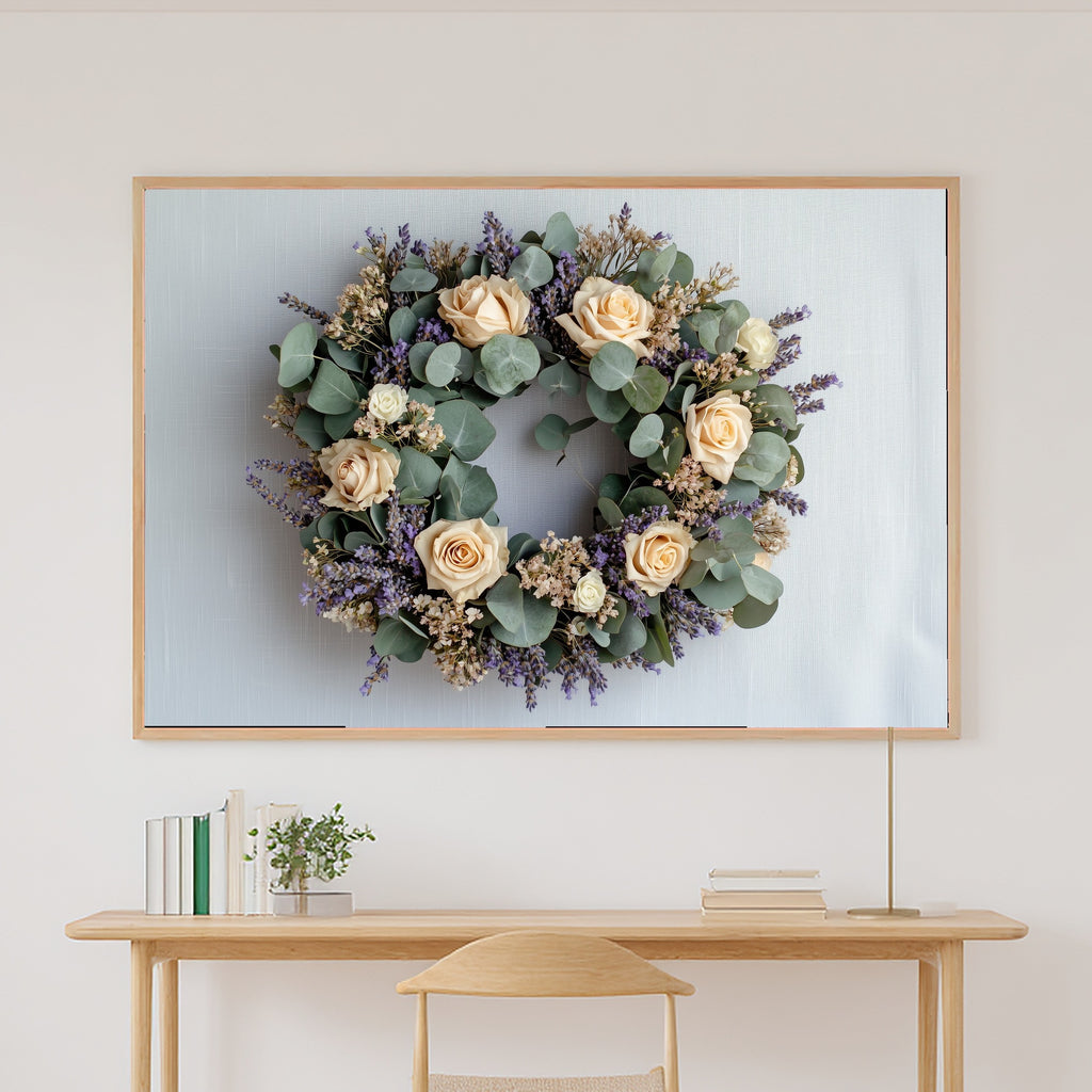 Dried Floral Wreath Linen Museum-Quality Canvas, Cozy Studio Decor Home Decor Print, Above-the-Living Room Decor, Gift Under 100 — dried-floral-wreath-linen-canvas-print.jpg