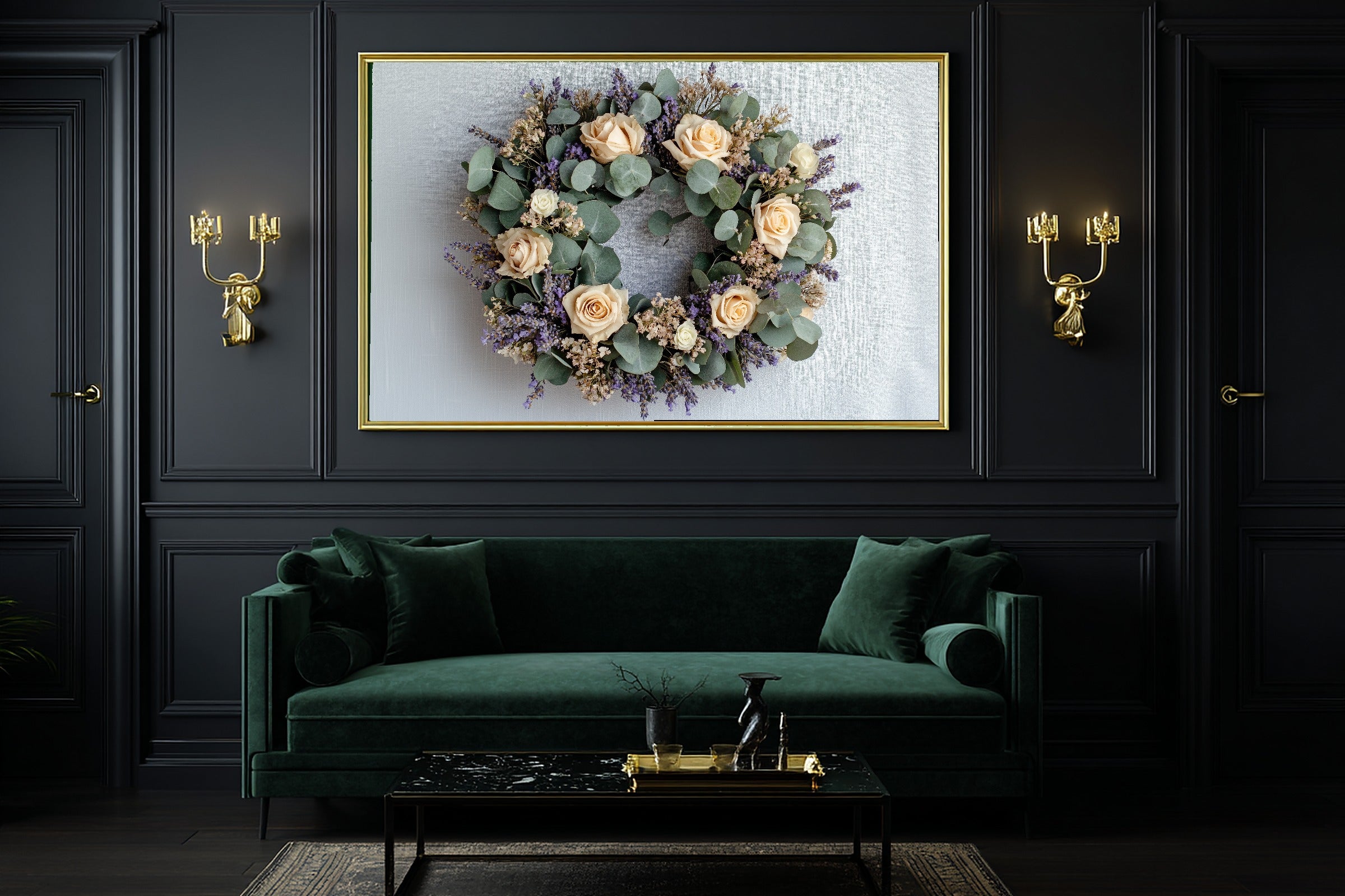 Dried Floral Wreath Linen Museum-Quality Canvas, Cozy Studio Decor Home Decor Print, Above-the-Living Room Decor, Gift Under 100 — dried-floral-wreath-linen-office-wall-art.jpg