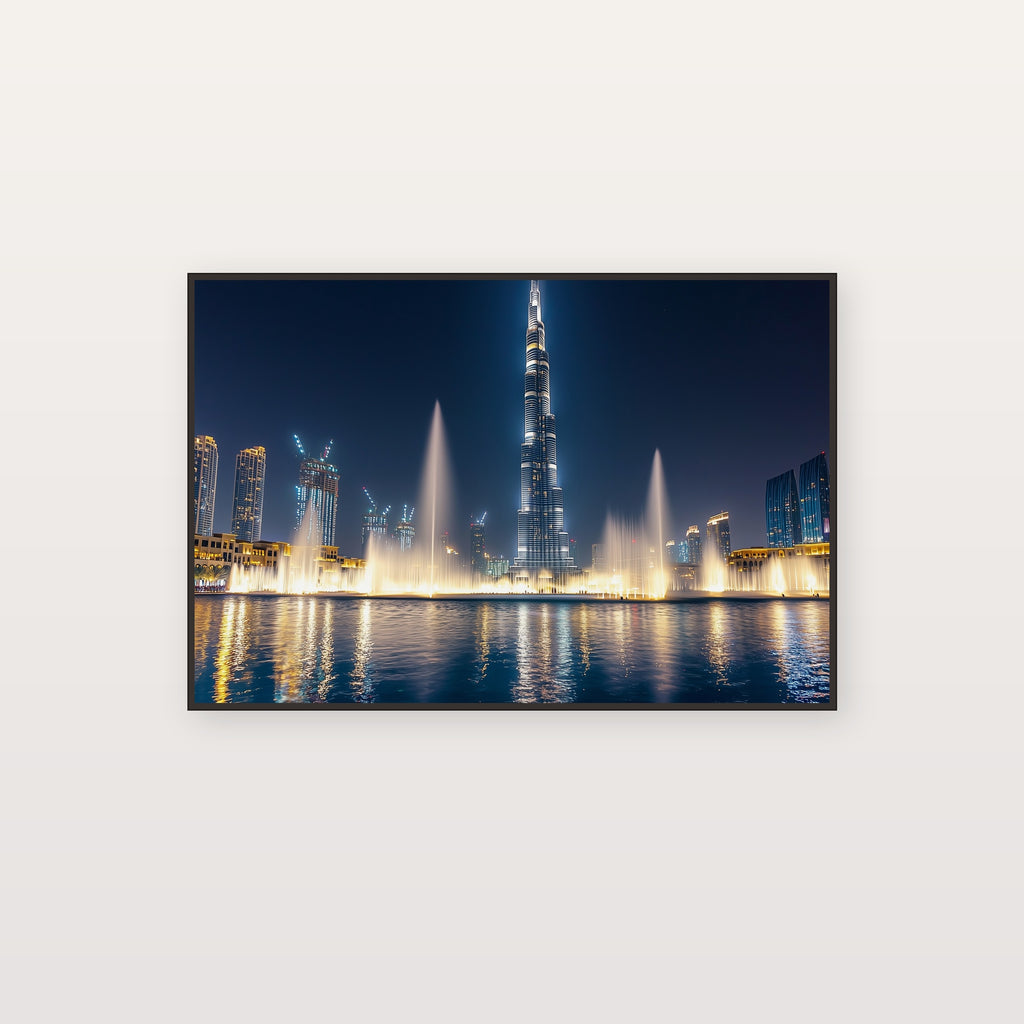 Dubai Burj Khalifa Canvas Wall Art | City Night Print, UAE Skyline, Modern Decor, Stretched Canvas — dubai-fountain-night-canvas-print.jpg