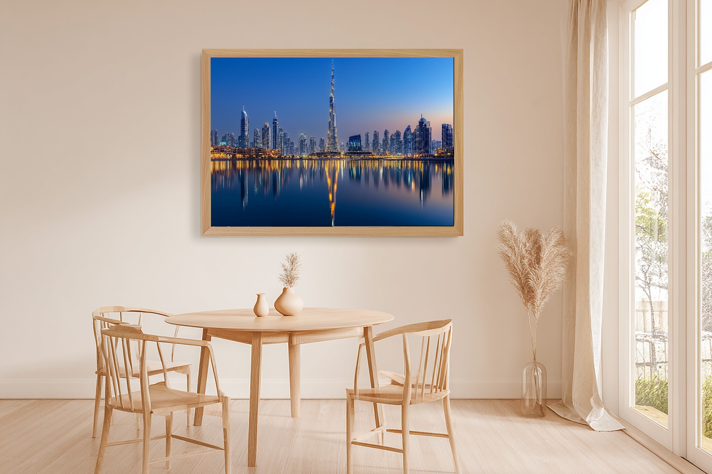 Timeless Dubai Skyline Night — Dreamy Metro Wall Art, Warm Modern Loft Decor, Stretched Canvas, Ready to Hang — dubai-skyline-night-dining-room-wall-art.jpg