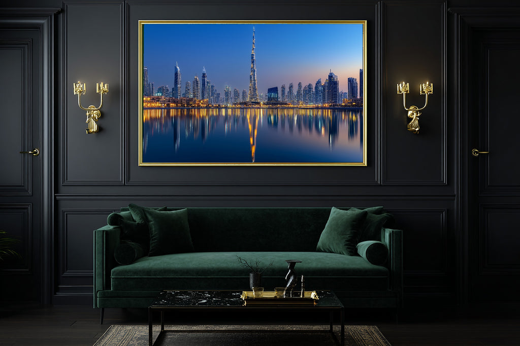 Timeless Dubai Skyline Night — Dreamy Metro Wall Art, Warm Modern Loft Decor, Stretched Canvas, Ready to Hang — dubai-skyline-night-office-wall-art.jpg