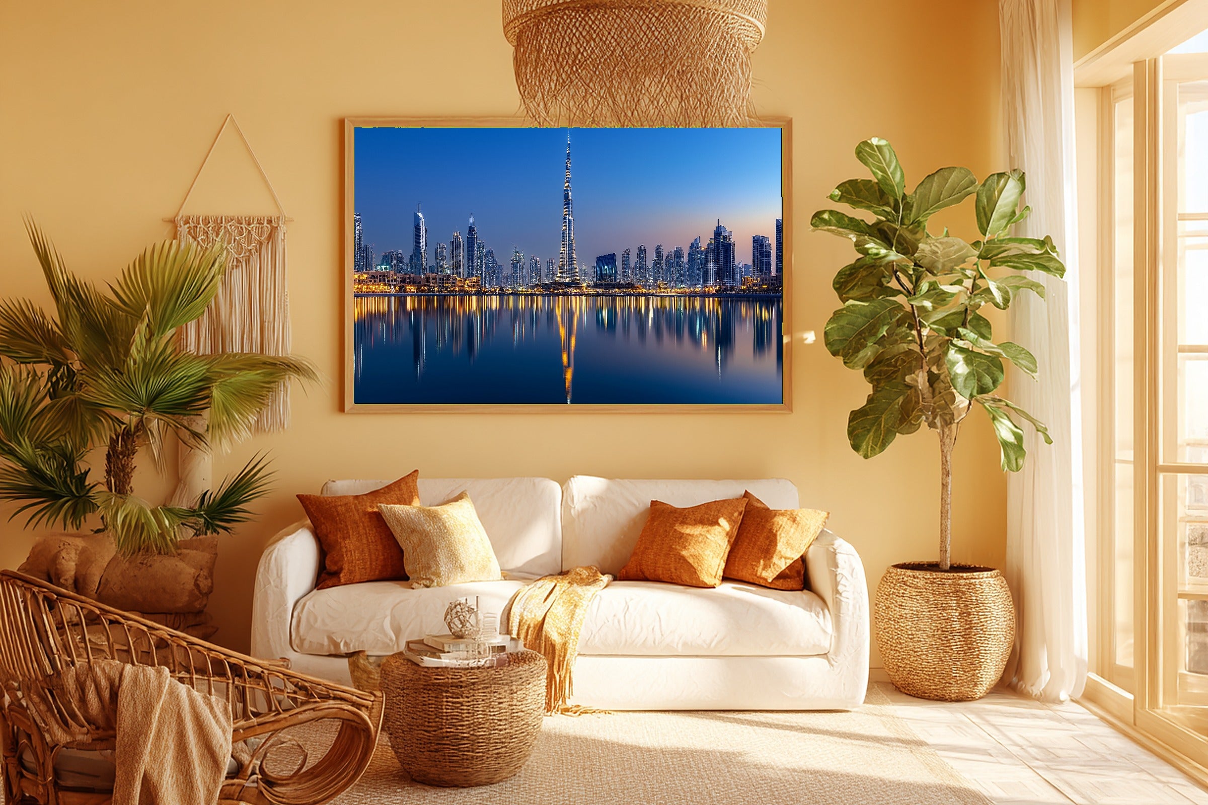 Timeless Dubai Skyline Night — Dreamy Metro Wall Art, Warm Modern Loft Decor, Stretched Canvas, Ready to Hang — dubai-skyline-night-room-5-wall-art.jpg