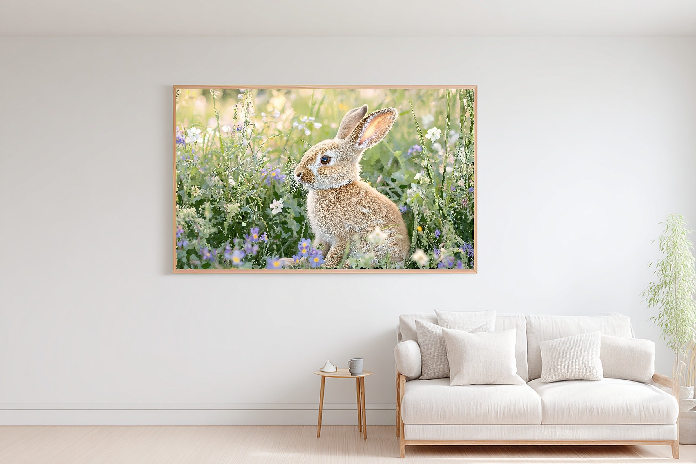 Calming Coastal Easter Bunny Field Wildflowers Art Print — Timeless Decor for the Beach House, Stretched Canvas the Coastal Soul Will Love — easter-bunny-field-wildflowers-bedroom-wall-art.jpg
