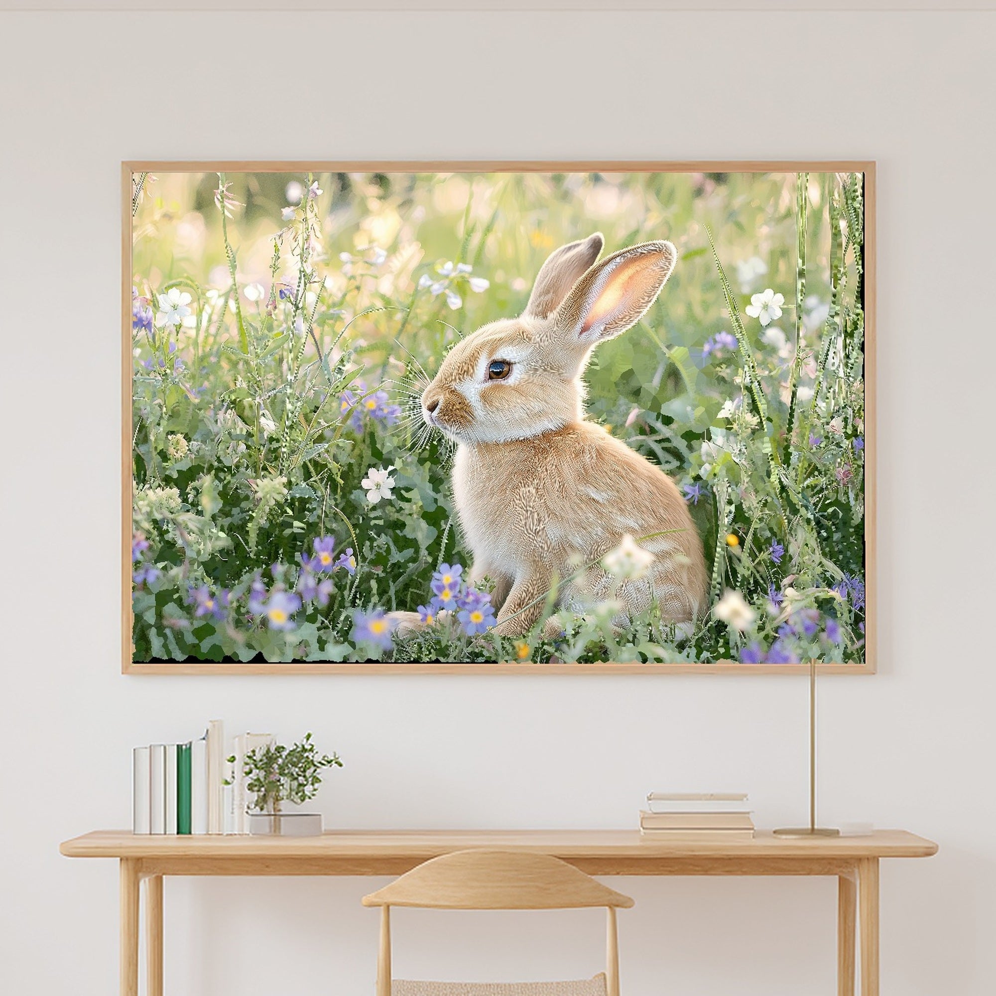 Calming Coastal Easter Bunny Field Wildflowers Art Print — Timeless Decor for the Beach House, Stretched Canvas the Coastal Soul Will Love — easter-bunny-field-wildflowers-canvas-print.jpg