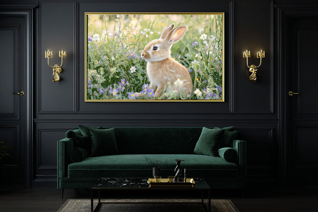 Calming Coastal Easter Bunny Field Wildflowers Art Print — Timeless Decor for the Beach House, Stretched Canvas the Coastal Soul Will Love — easter-bunny-field-wildflowers-office-wall-art.jpg