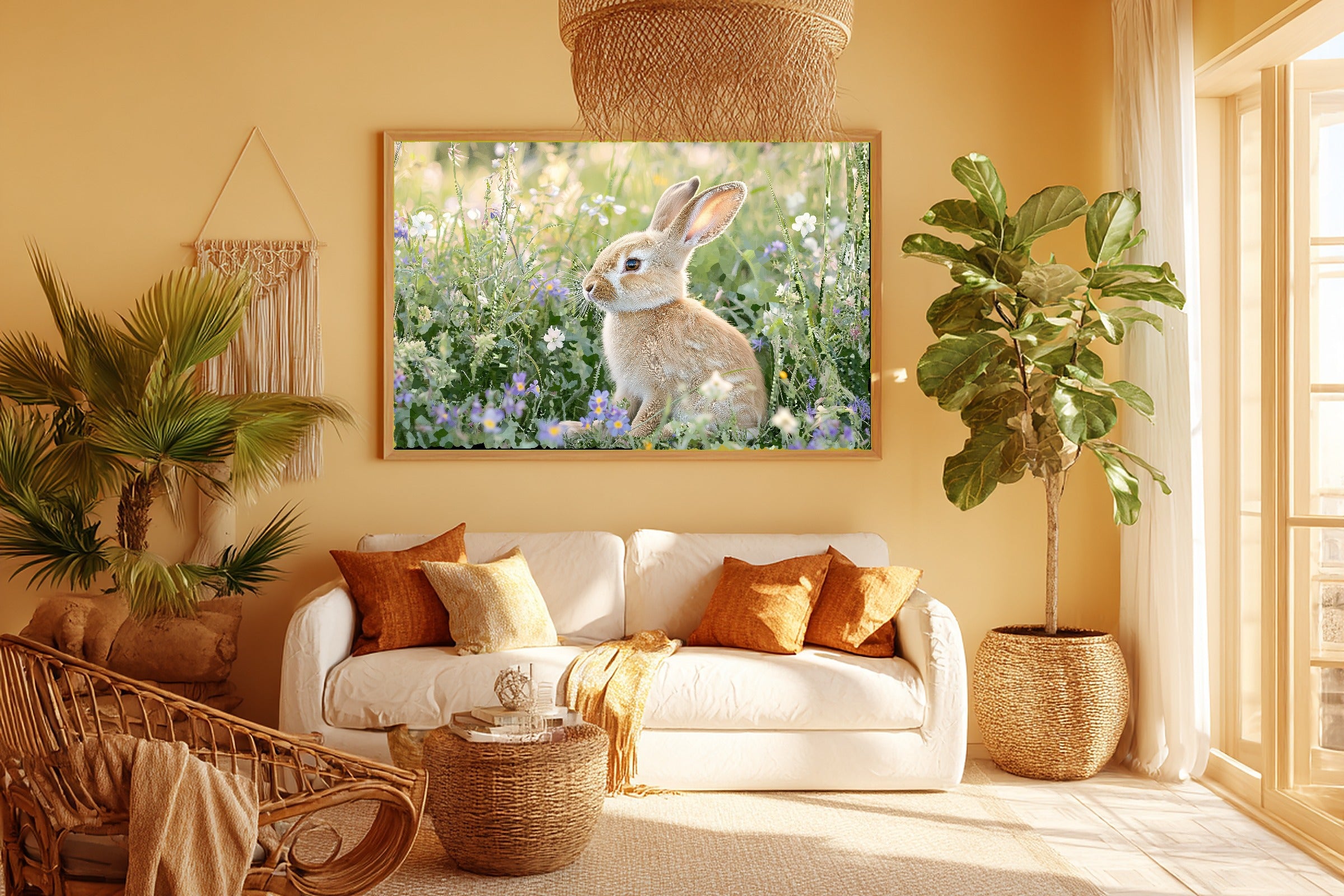 Calming Coastal Easter Bunny Field Wildflowers Art Print — Timeless Decor for the Beach House, Stretched Canvas the Coastal Soul Will Love — easter-bunny-field-wildflowers-room-5-wall-art.jpg