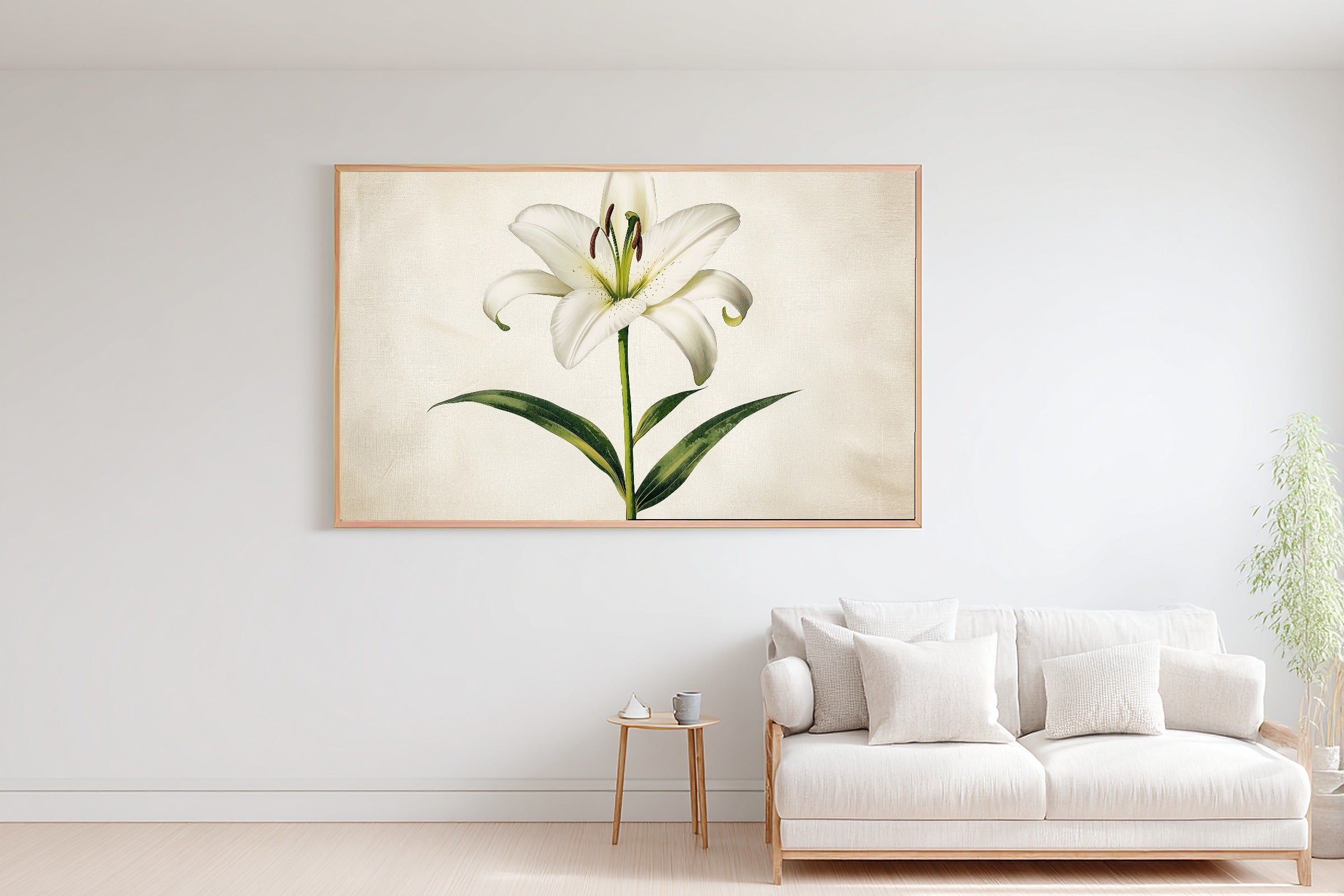 Hazy Tidal Easter Lily Botanical Plate Art Print — Timeless Decor for the Beach House, Stretched Canvas the Coastal Soul Will Love — easter-lily-botanical-plate-bedroom-wall-art.jpg