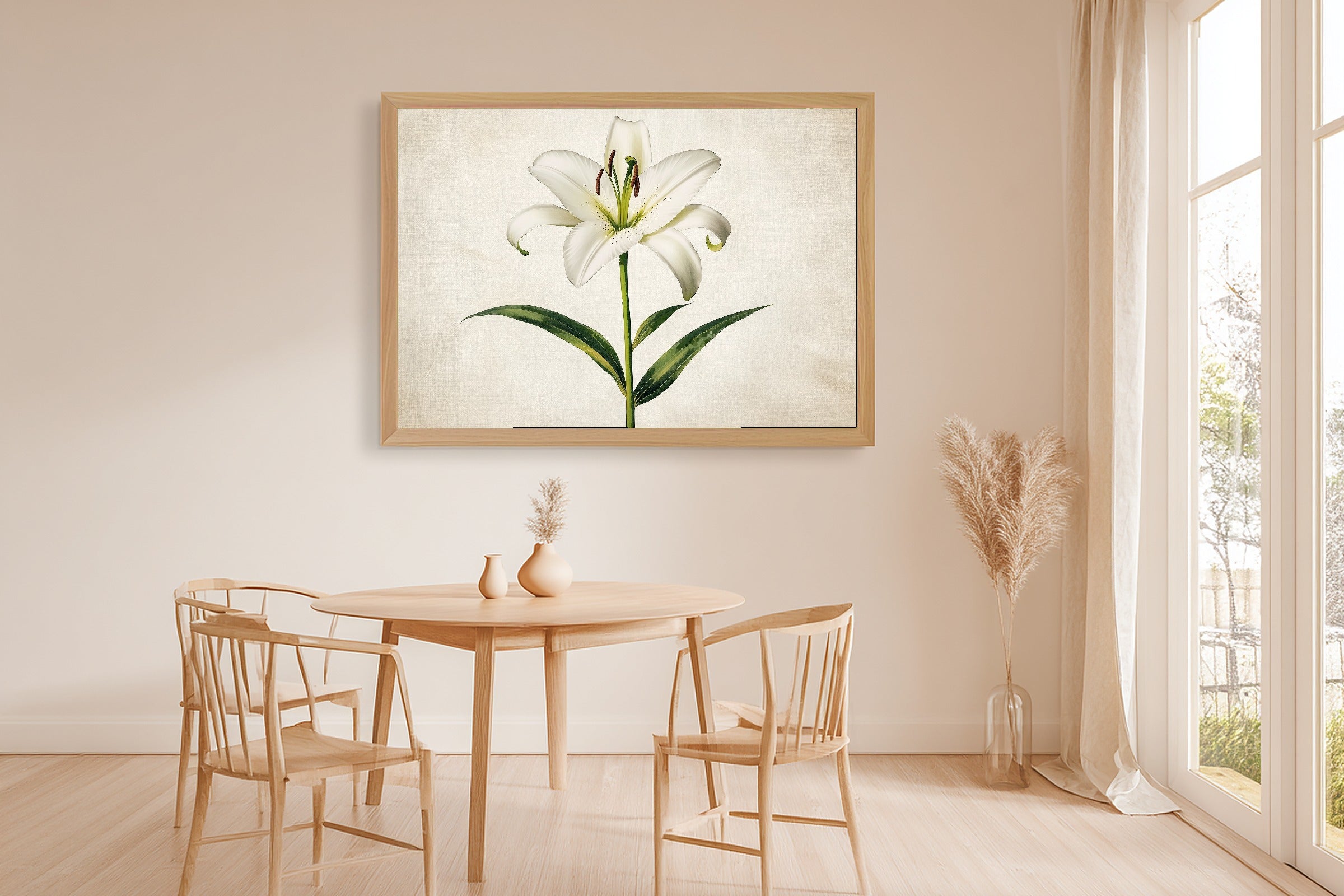 Hazy Tidal Easter Lily Botanical Plate Art Print — Timeless Decor for the Beach House, Stretched Canvas the Coastal Soul Will Love — easter-lily-botanical-plate-dining-room-wall-art.jpg