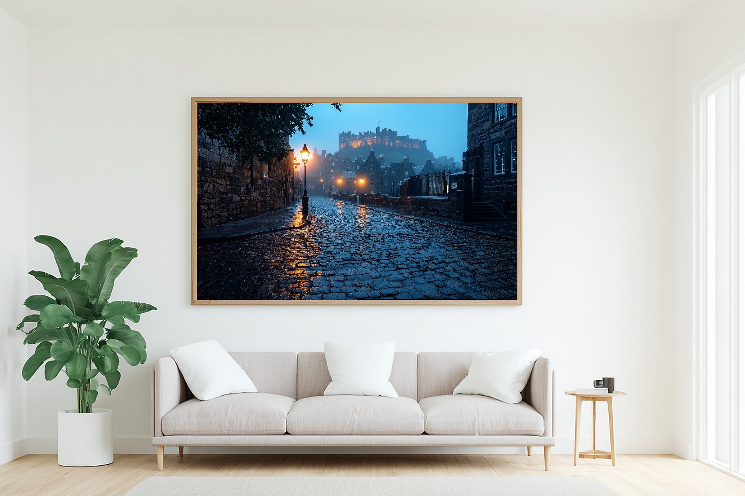 Sunlit Mediterranean Edinburgh Castle Mist Art Print — Timeless Decor for the Dining Room — edinburgh-castle-mist-living-room-wall-art.jpg