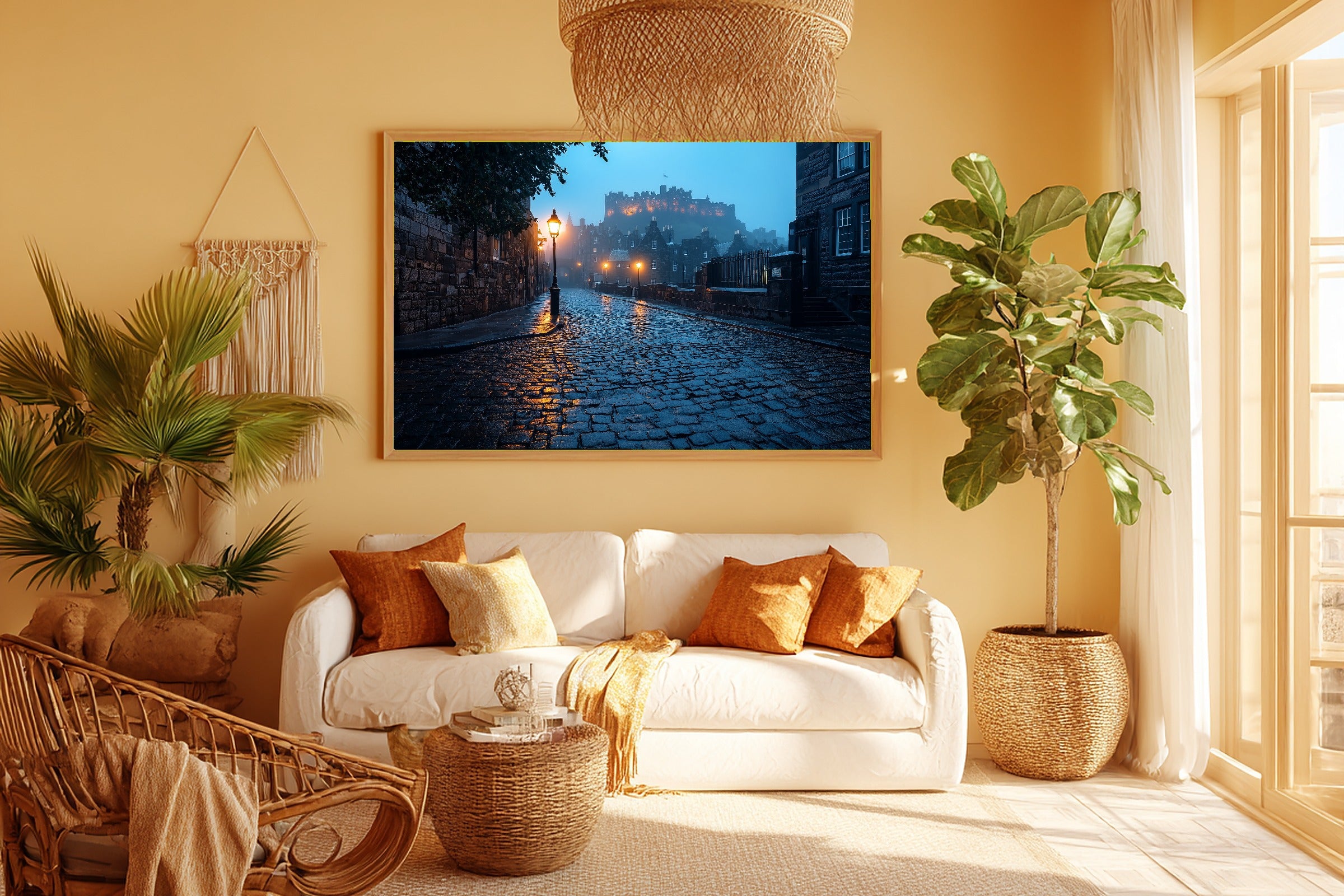 Sunlit Mediterranean Edinburgh Castle Mist Art Print — Timeless Decor for the Dining Room — edinburgh-castle-mist-room-5-wall-art.jpg