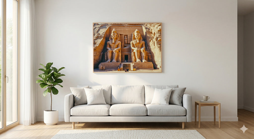 Abu Simbel Canvas Wall Art | Egypt Ancient Temple Print, Historical Decor, African Landmark, Stretched Canvas — egypt-abu-simbel-living-room-wall-art.jpg