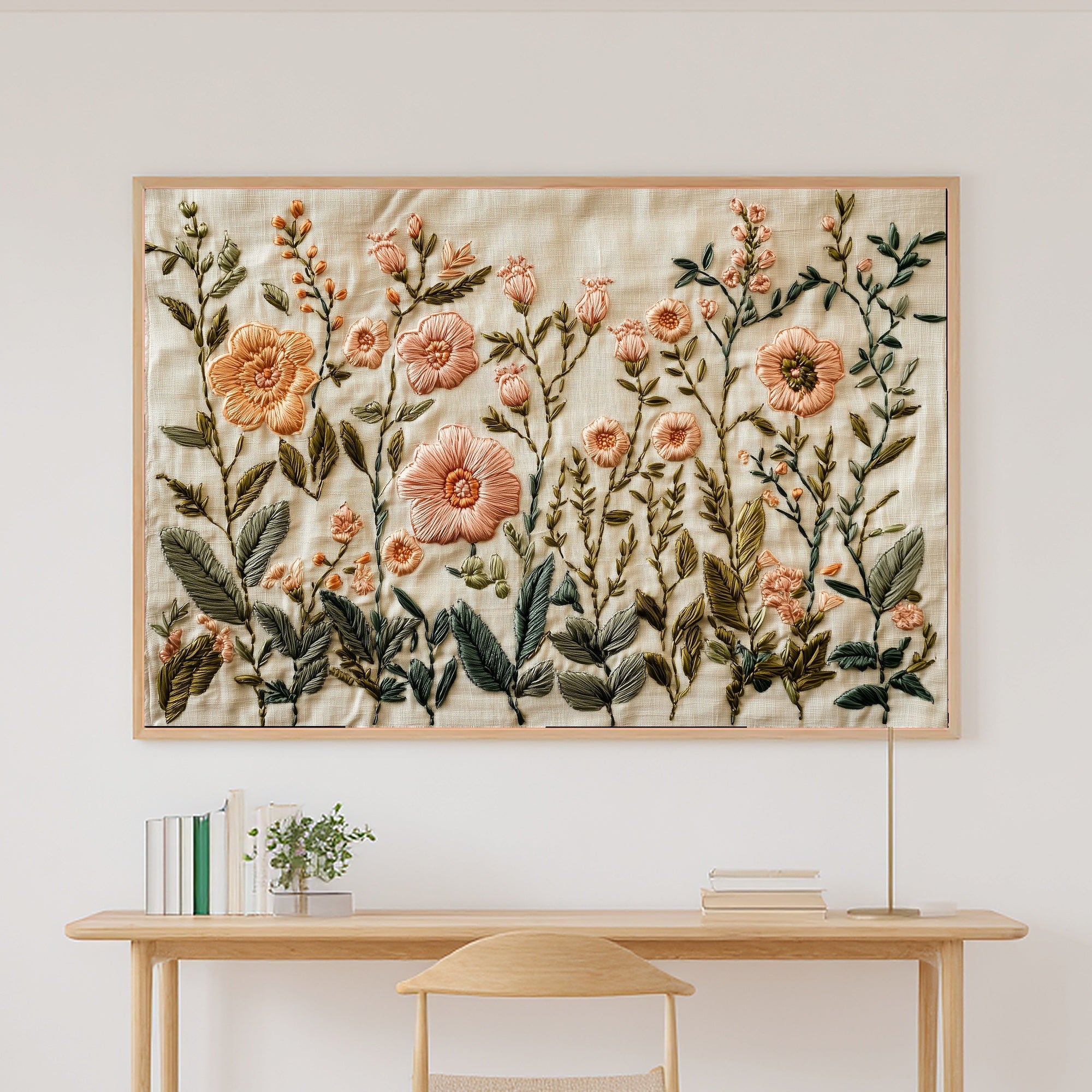 Embroidered Garden Cream Linen Canvas Print, Soft Meadow Print Home Decor, Reading Nook Centerpiece, Ready to Hang — embroidered-garden-cream-linen-canvas-print.jpg