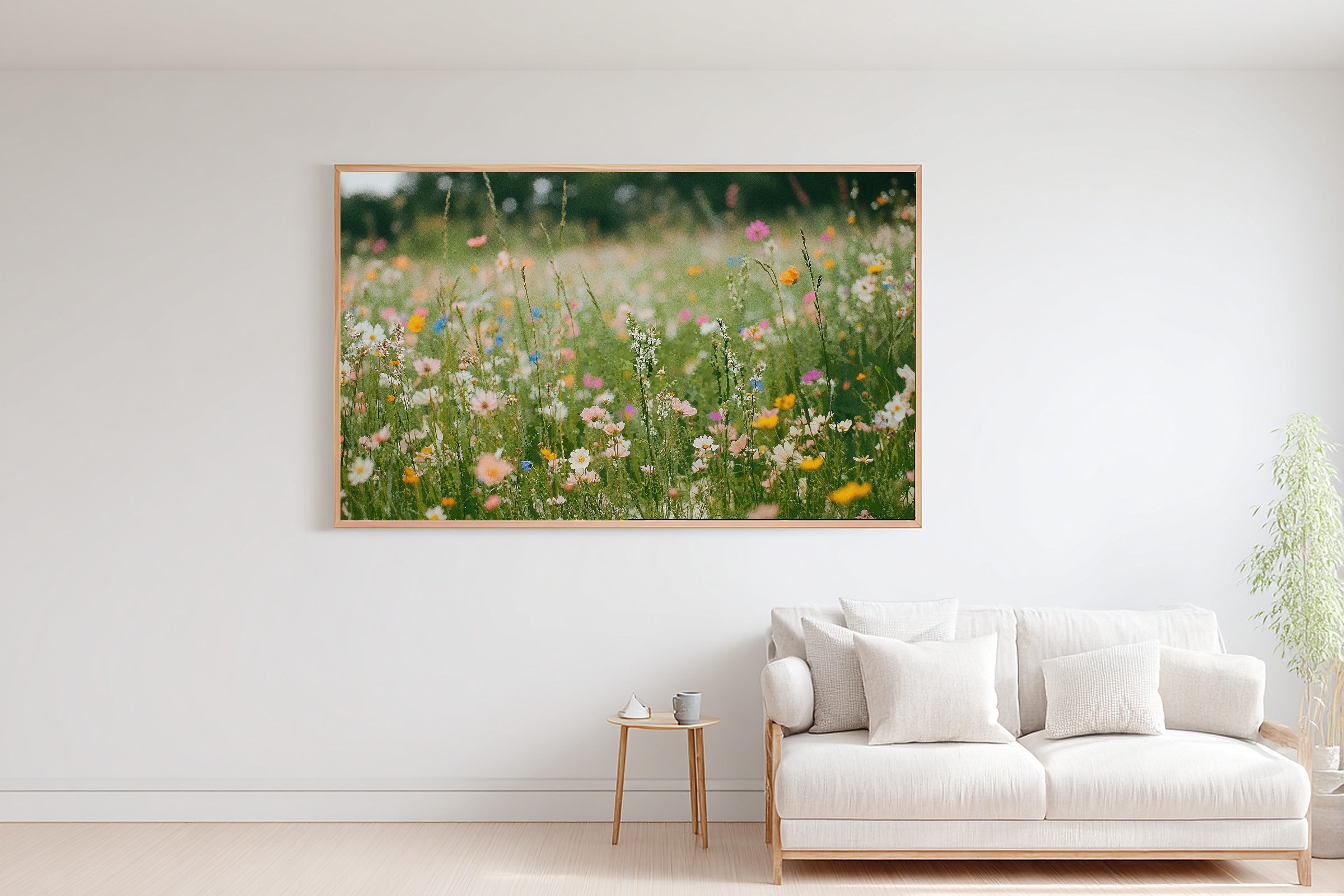 Embroidery Wildflower Meadow Painted Giclée Canvas Print, Soft Meadow Print, Warm Sunlit Meadow Artwork, Elegant Hostess Gift — embroidery-wildflower-meadow-painted-bedroom-wall-art.jpg