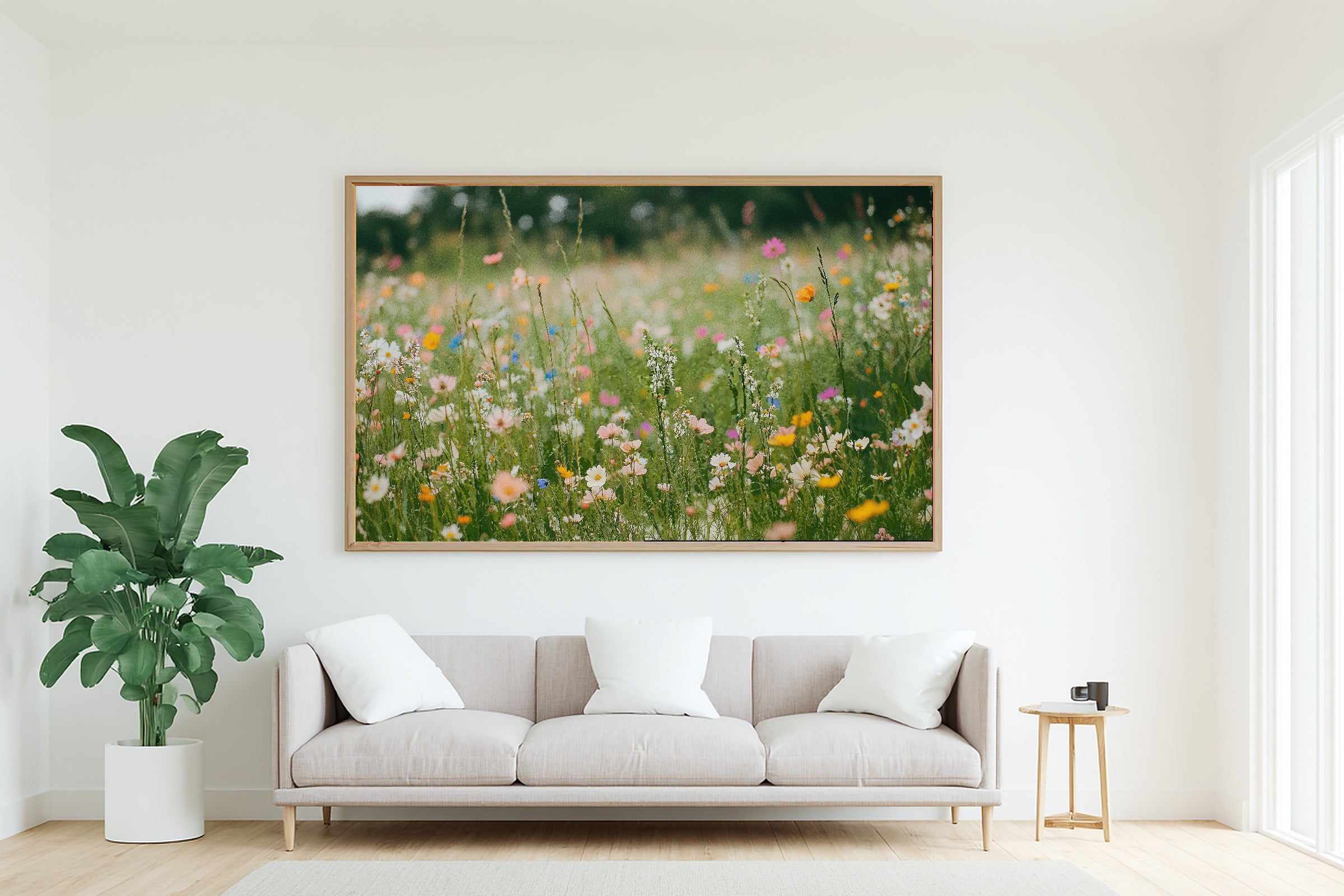 Embroidery Wildflower Meadow Painted Giclée Canvas Print, Soft Meadow Print, Warm Sunlit Meadow Artwork, Elegant Hostess Gift — embroidery-wildflower-meadow-painted-living-room-wall-art.jpg