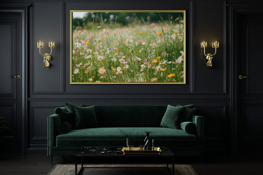 Embroidery Wildflower Meadow Painted Giclée Canvas Print, Soft Meadow Print, Warm Sunlit Meadow Artwork, Elegant Hostess Gift — embroidery-wildflower-meadow-painted-office-wall-art.jpg