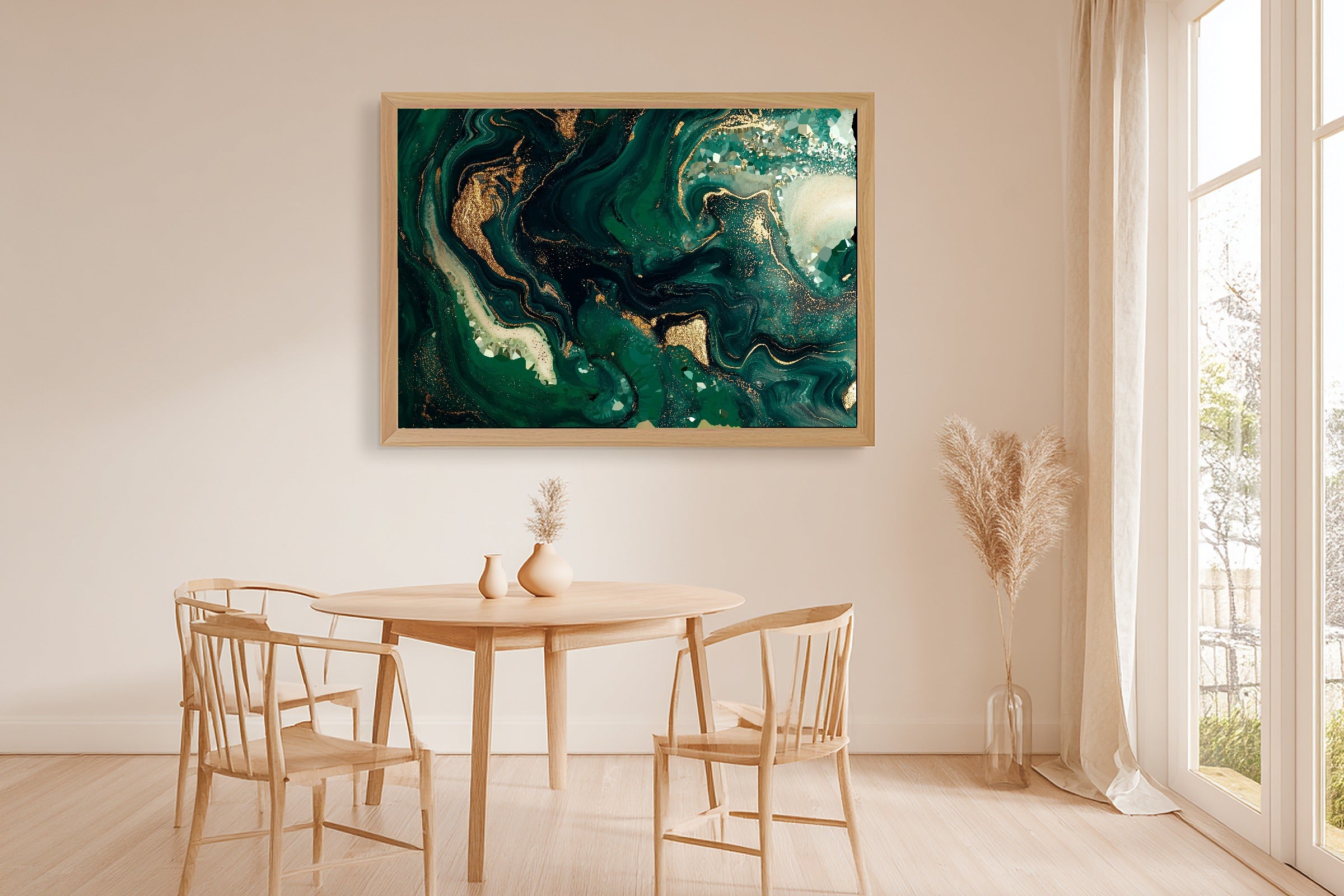 Luxe Modern Emerald Gold Marble Luxe Canvas Wall Art — Gilded Print for the Home Office, A Gift the Modern-Home Friend Will Adore — emerald-gold-marble-luxe-dining-room-wall-art.jpg