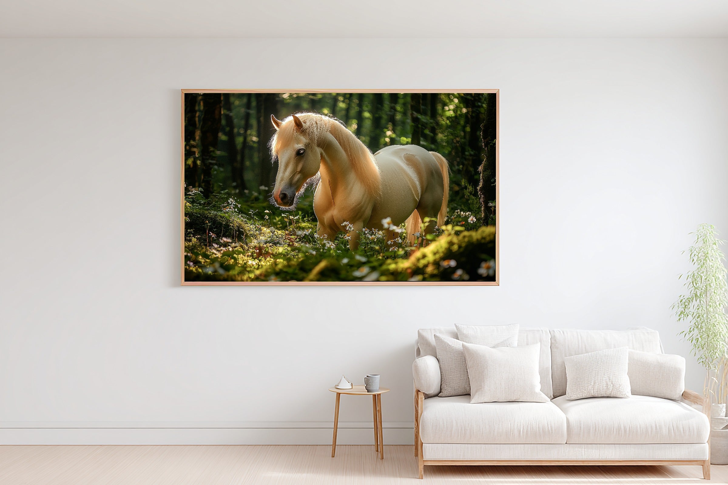 Enchanted Horse Mossy Forest Stretched Canvas Print, Soft Woodland Glow, Reading Nook Focal Point, Premium Canvas, Elegant Hostess Gift — enchanted-horse-mossy-forest-bedroom-wall-art.jpg