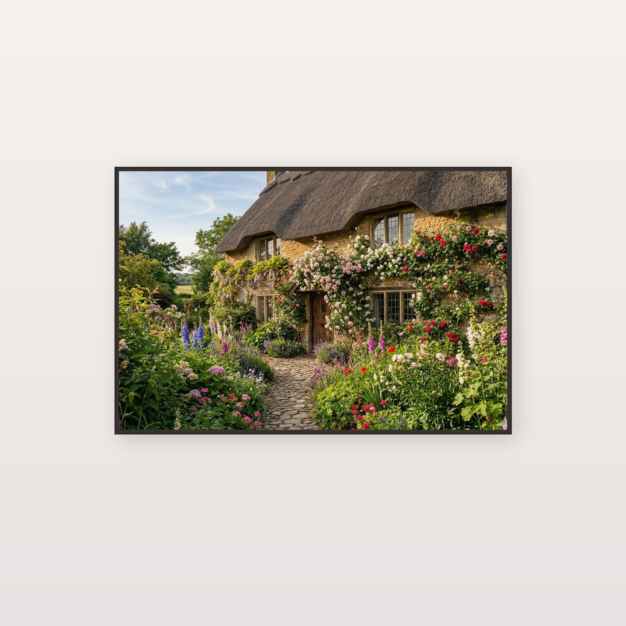 English Cottage Garden Canvas Wall Art - Flower Garden Print, Roses, Country Decor, Stretched Canvas — english cottage garden canvas print