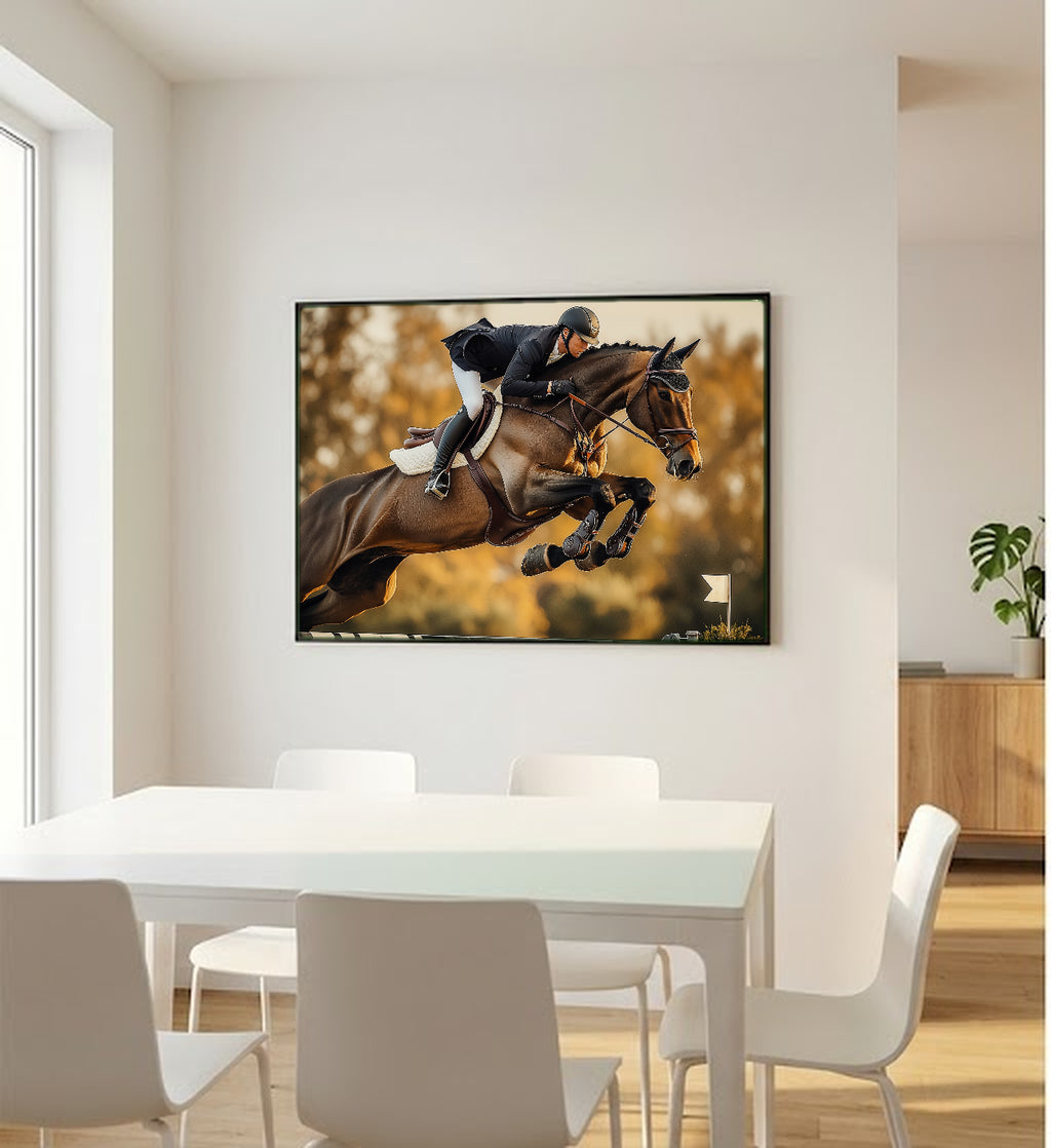 Show Jumper Canvas Wall Art | Equestrian Painterly Print, Horse Decor, Stretched Canvas — equestrian-show-jumper-bedroom-wall-art.jpg