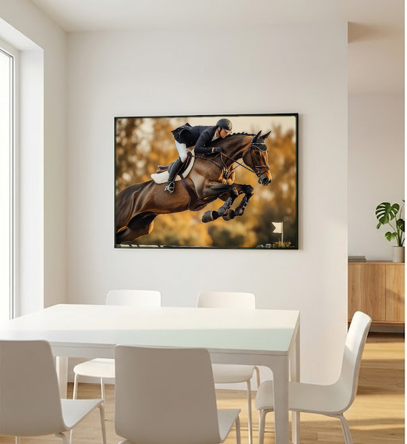 Show Jumper Canvas Wall Art | Equestrian Painterly Print, Horse Decor, Stretched Canvas — equestrian-show-jumper-bedroom-wall-art.jpg