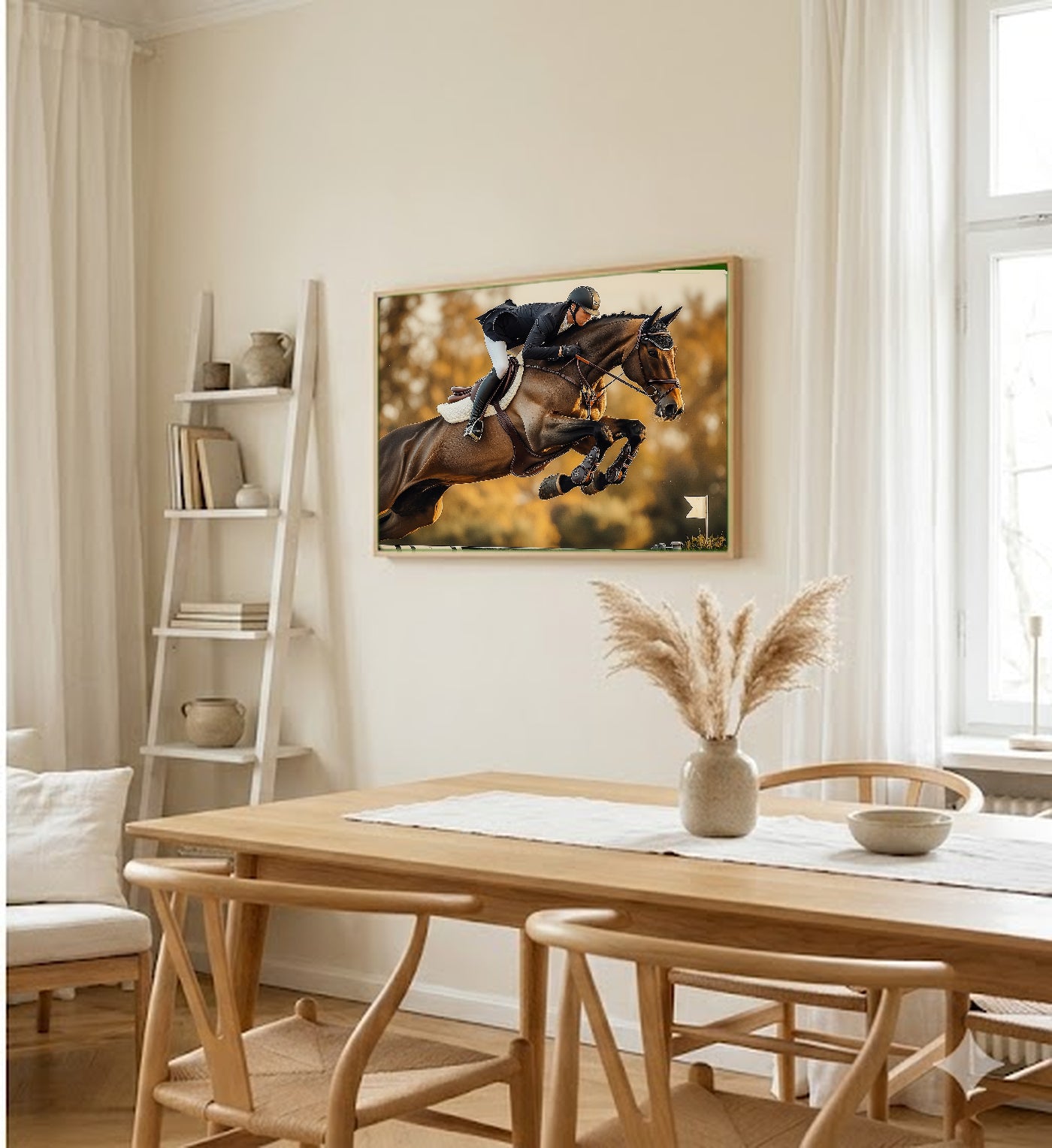 Show Jumper Canvas Wall Art | Equestrian Painterly Print, Horse Decor, Stretched Canvas — equestrian-show-jumper-dining-room-wall-art.jpg