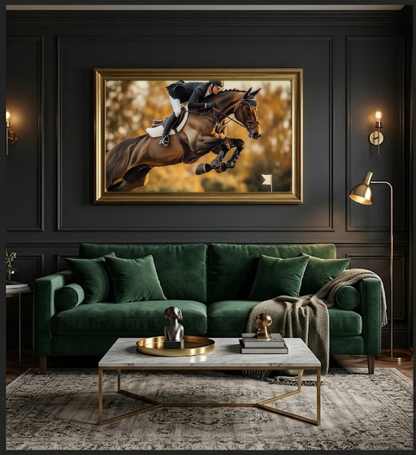Show Jumper Canvas Wall Art | Equestrian Painterly Print, Horse Decor, Stretched Canvas — equestrian-show-jumper-office-wall-art.jpg