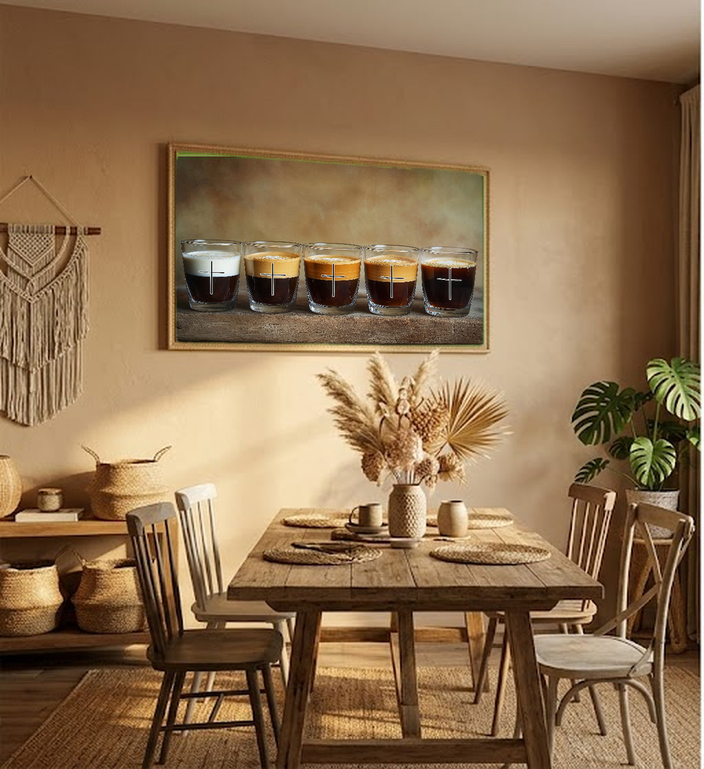 Espresso Ratios Canvas Wall Art | Coffee Drink Diagram Print, Cafe Kitchen Decor, Stretched Canvas — espresso-drink-ratios-hallway-wall-art.jpg