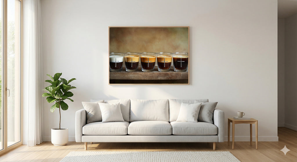 Espresso Ratios Canvas Wall Art | Coffee Drink Diagram Print, Cafe Kitchen Decor, Stretched Canvas — espresso-drink-ratios-living-room-wall-art.jpg