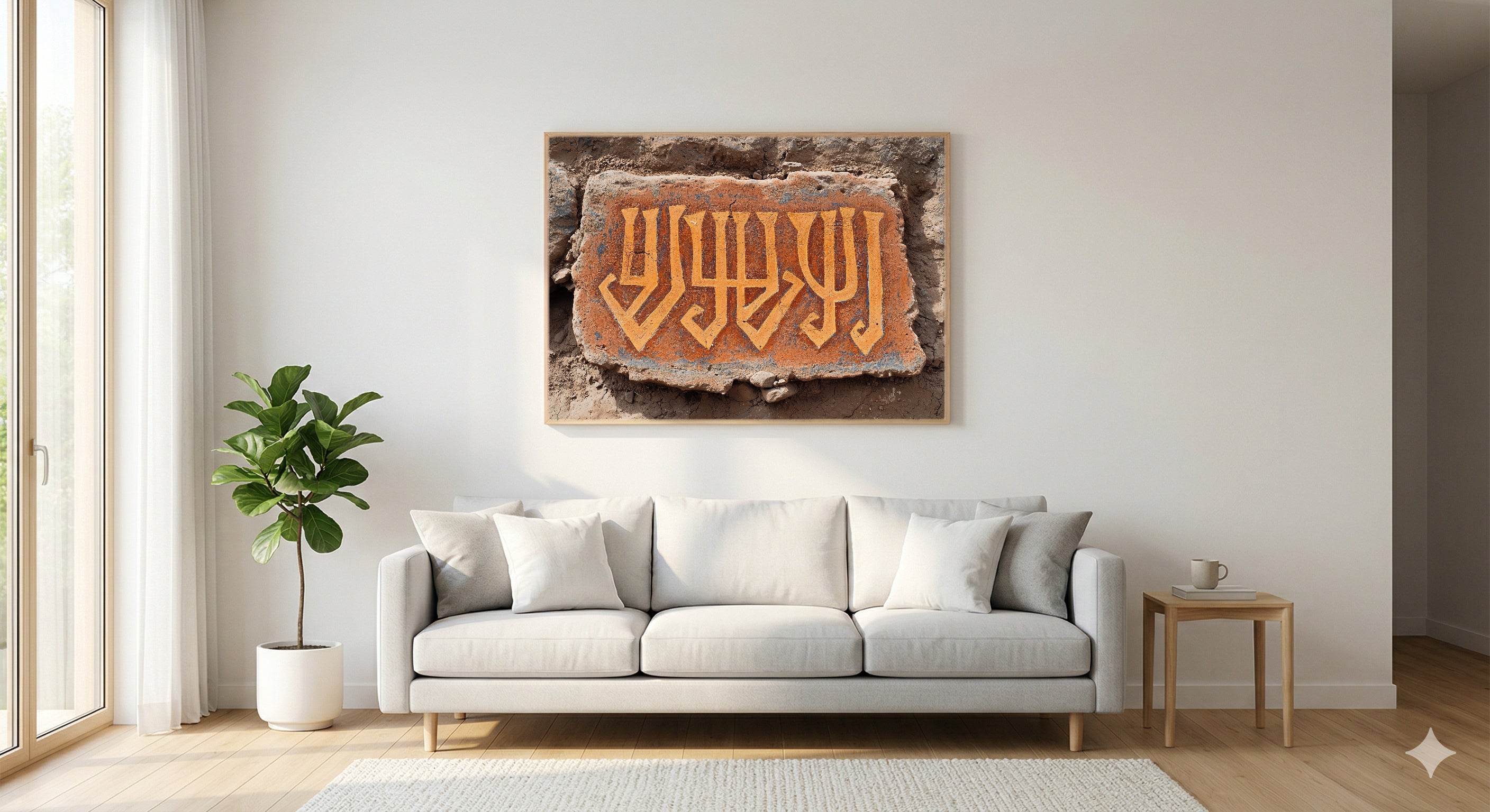 Ethiopian Script Canvas Wall Art | Geez Calligraphy Terracotta Print, Afrohemian Heritage Decor, Stretched Canvas — ethiopian-script-terracotta-living-room-wall-art.jpg