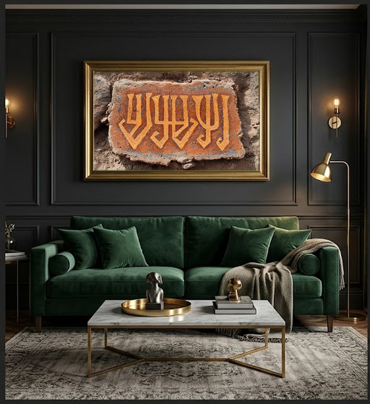 Ethiopian Script Canvas Wall Art | Geez Calligraphy Terracotta Print, Afrohemian Heritage Decor, Stretched Canvas — ethiopian-script-terracotta-office-wall-art.jpg