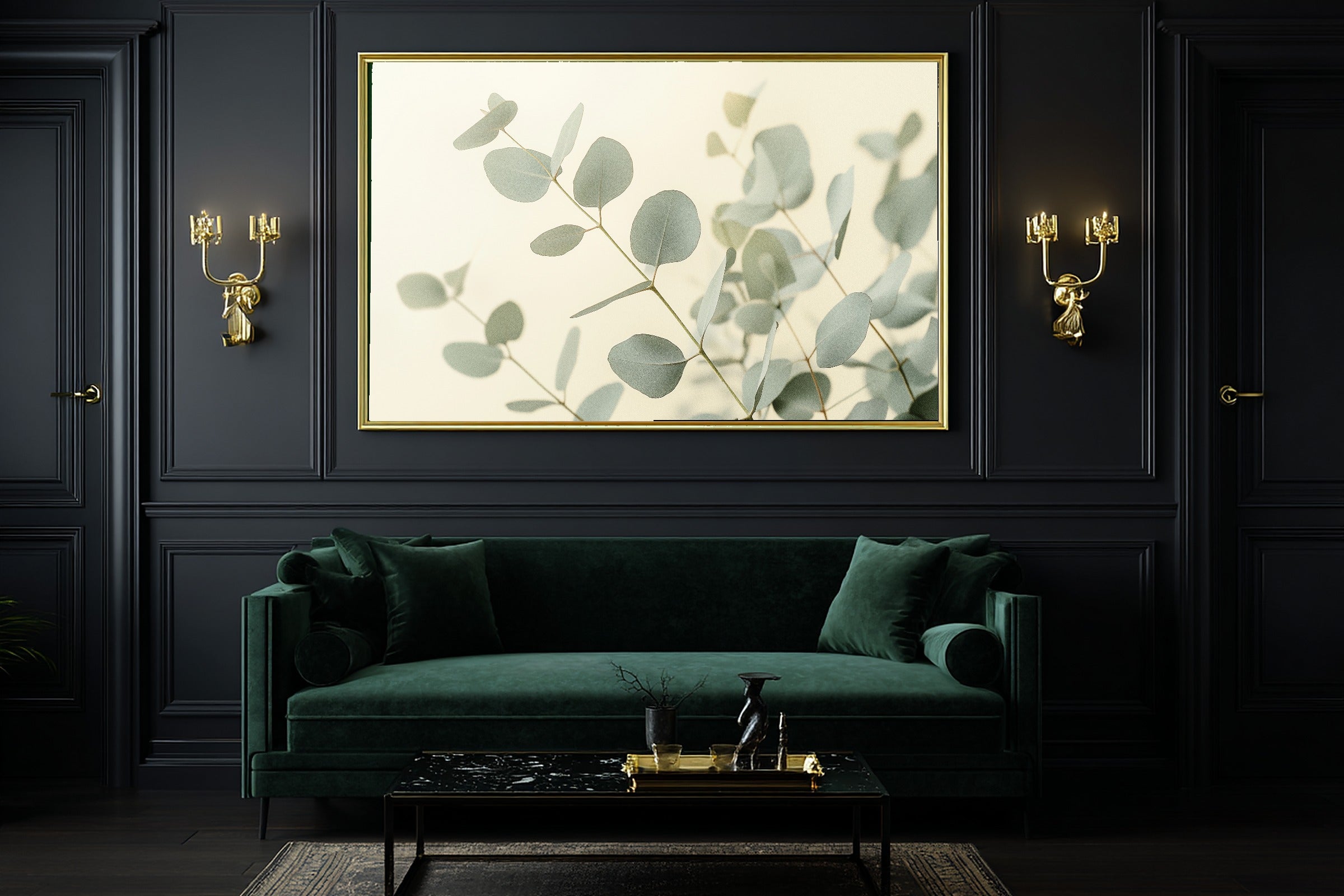 Eucalyptus Botanical Dusk Print on Stretched Canvas — Cozy Soft Nordic for the Bedroom, Gift for the Aurora Chaser Next Door — eucalyptus-botanical-dusk-office-wall-art.jpg