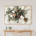 Eucalyptus Pampas Wedding Bouquet Stretched Canvas Print for the Living Room, Dreamy Timeless Artwork, Warm Soulful Tones — eucalyptus-pampas-wedding-bouquet-canvas-print.jpg