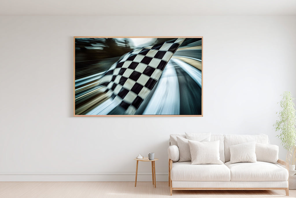 Timeless F1 Checkered Flag Abstract — Bold Mid-Century Wall Art, Warm Kitchen Decor, Stretched Canvas, Ready to Hang — f1-checkered-flag-abstract-bedroom-wall-art.jpg