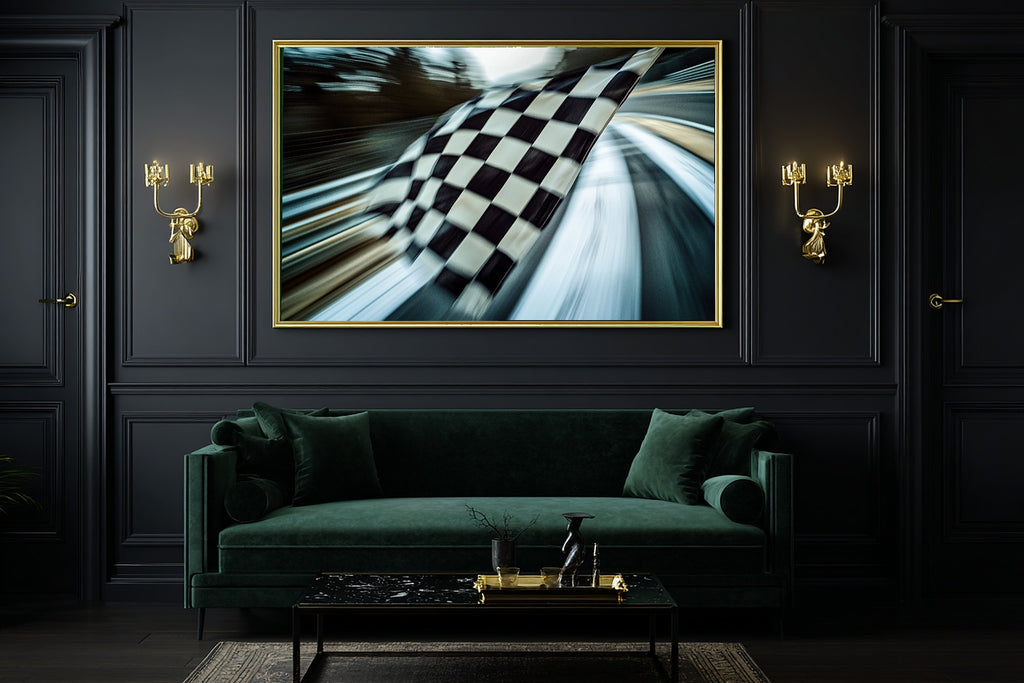 Timeless F1 Checkered Flag Abstract — Bold Mid-Century Wall Art, Warm Kitchen Decor, Stretched Canvas, Ready to Hang — f1-checkered-flag-abstract-office-wall-art.jpg
