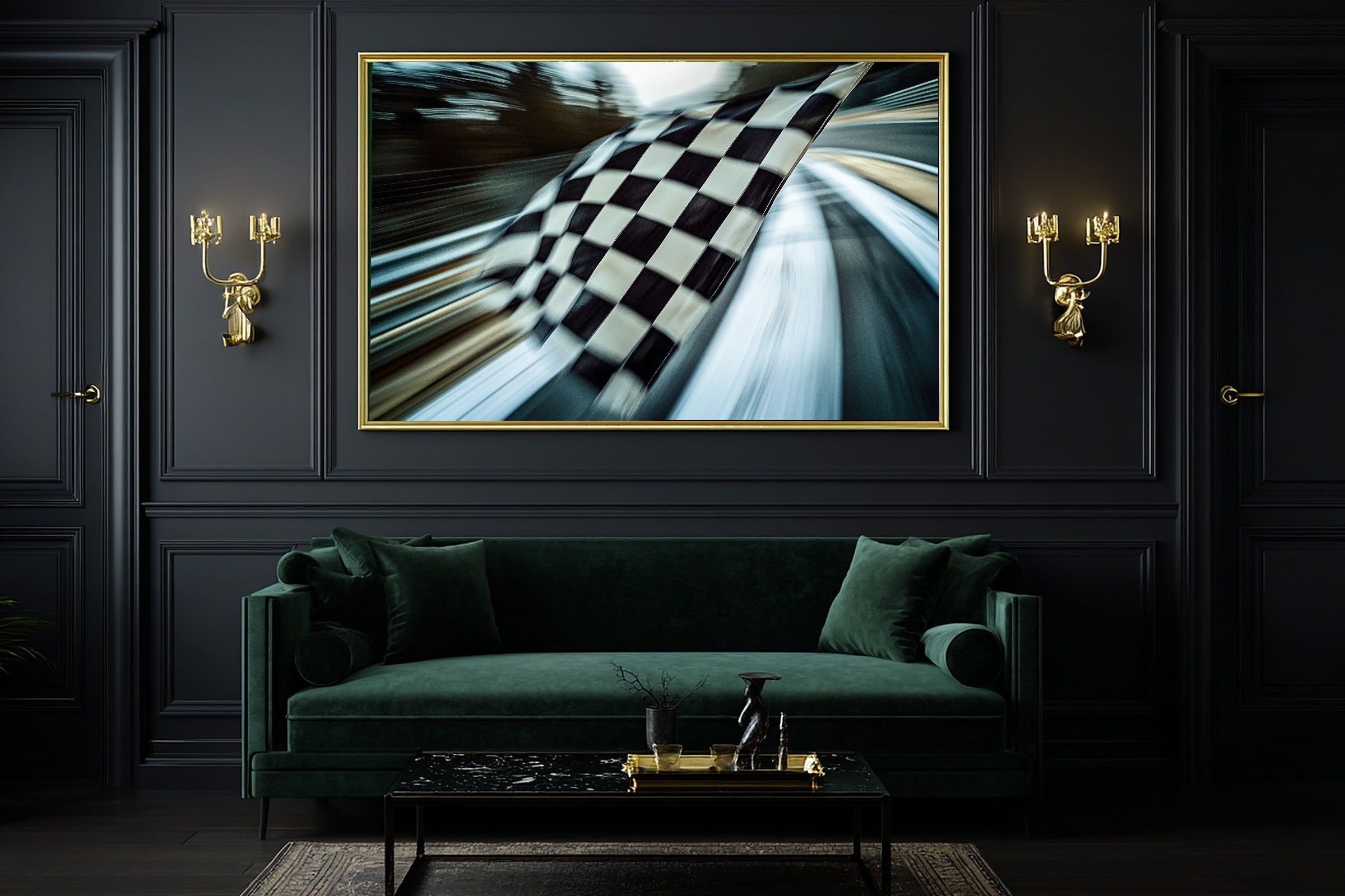 Timeless F1 Checkered Flag Abstract — Bold Mid-Century Wall Art, Warm Kitchen Decor, Stretched Canvas, Ready to Hang — f1-checkered-flag-abstract-office-wall-art.jpg
