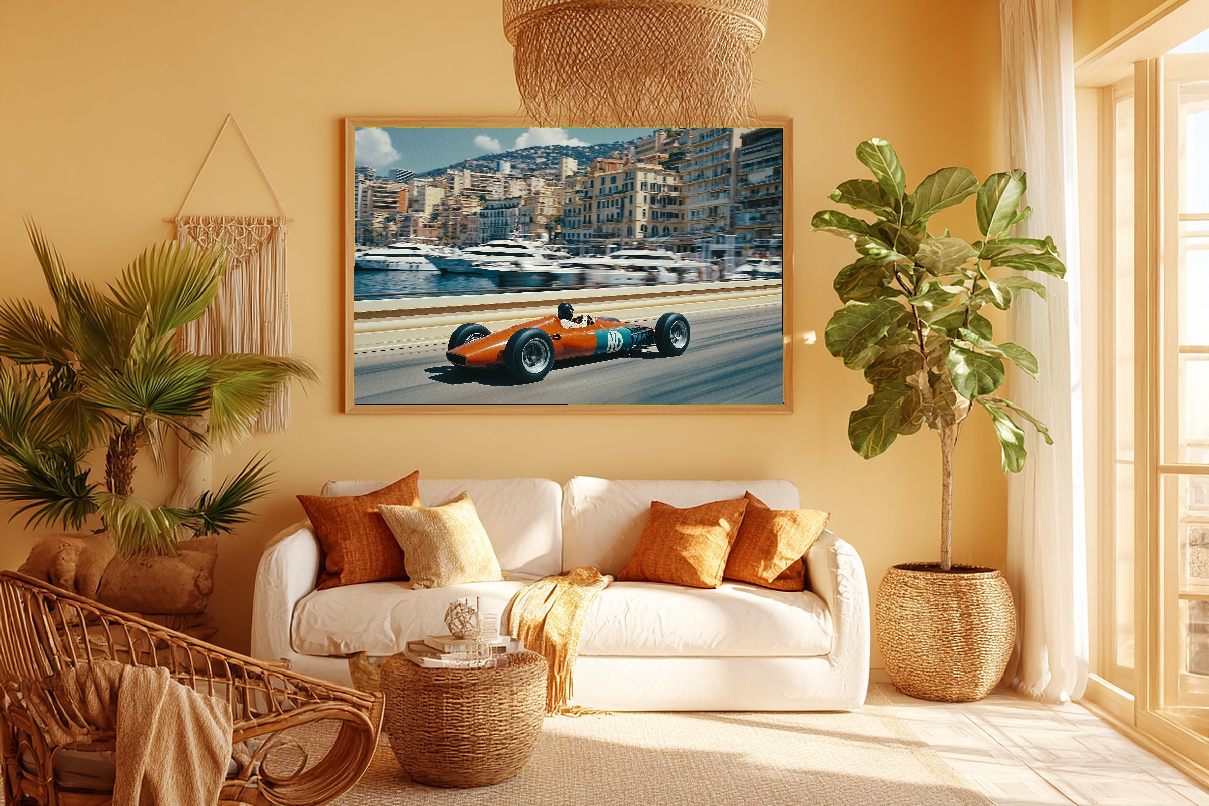 F1 Monaco Grand Prix Retro Cozy Studio Wall Art — Soulful Print for the Living Room, Stretched Canvas Gift for the Art Lover in Your Life — f1-monaco-grand-prix-retro-room-5-wall-art.jpg