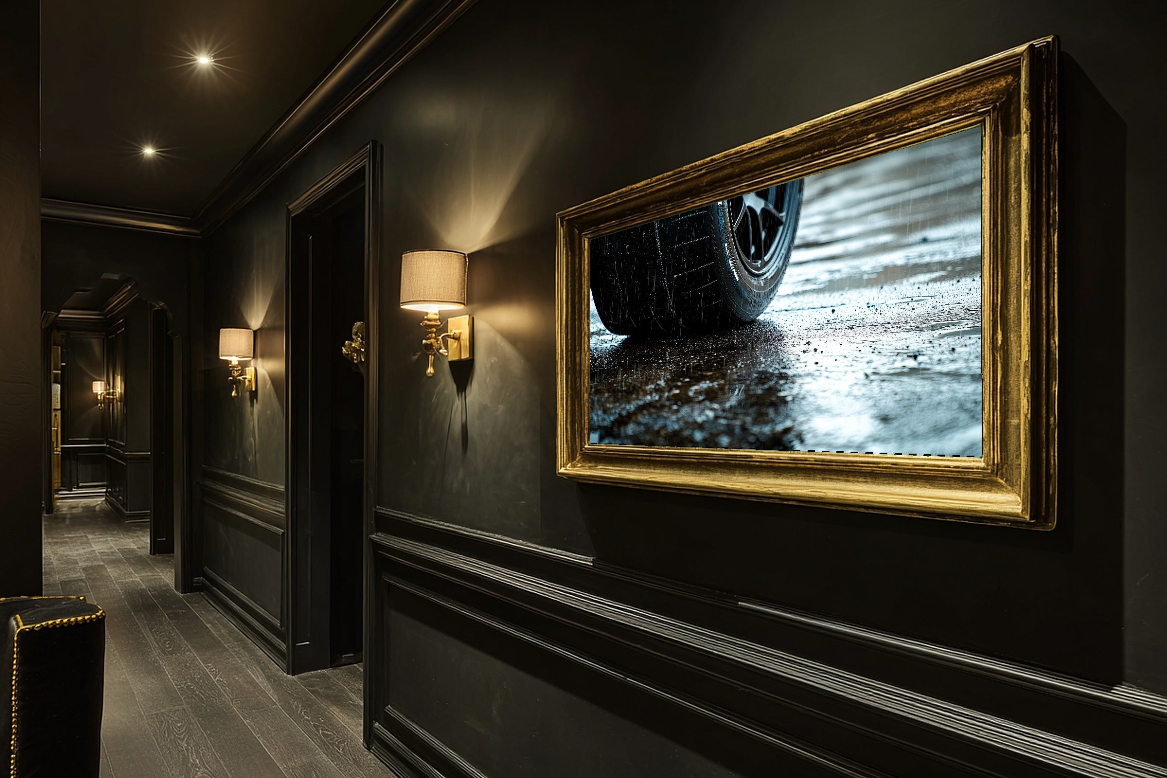 F1 Tire Tread Macro Noir Print on Stretched Canvas — Heartfelt Warm Gallery for the Living Room, Gift for the Art Lover in Your Life — f1-tire-tread-macro-noir-hallway-wall-art.jpg