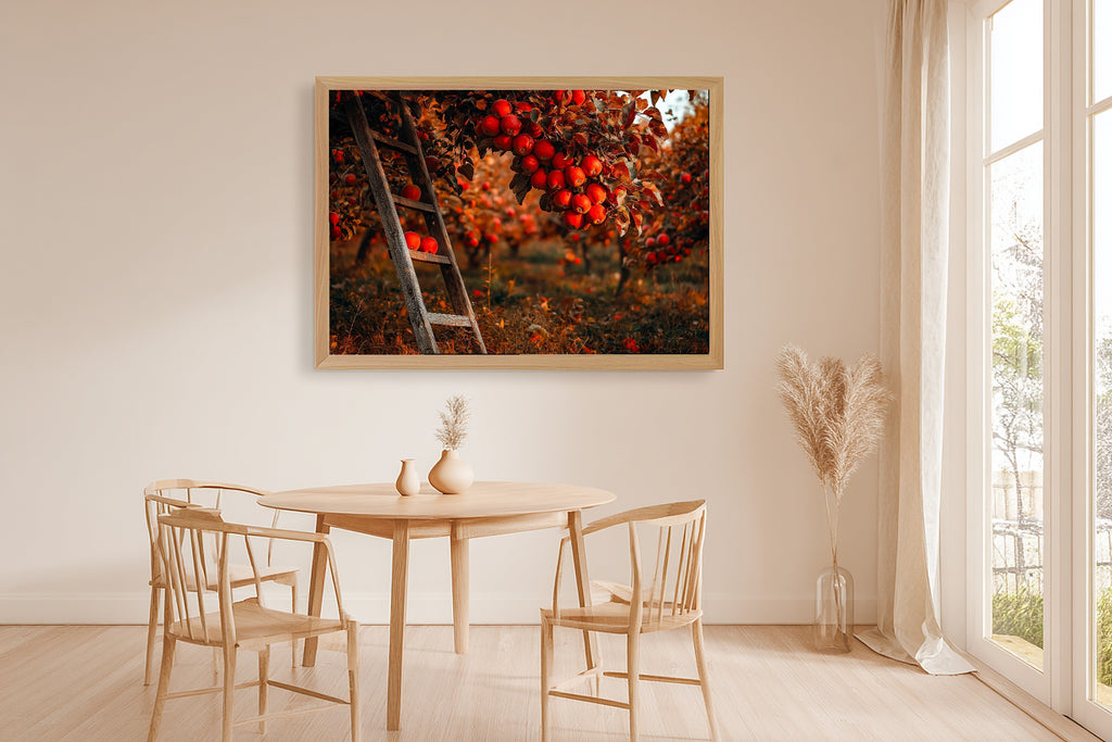Soft Tidal Fall Apple Orchard Ladder Painterly — Dreamy Seaside Wall Art, Warm Beach House Decor, Stretched Canvas, Ready to Hang — fall-apple-orchard-ladder-painterly-dining-room-wall-art.jpg